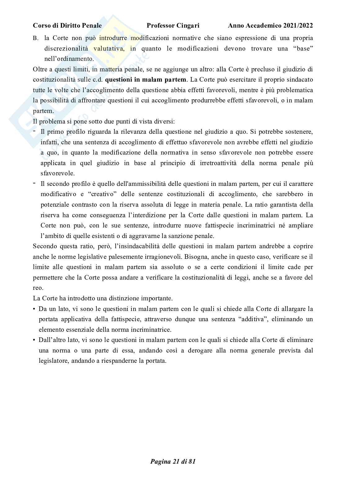 Riassunto esame Diritto penale, parte generale, Prof. Cingari Francesco, libro consigliato Corso di diritto penale, parte generale, Palazzo, Bartoli  Pag. 21