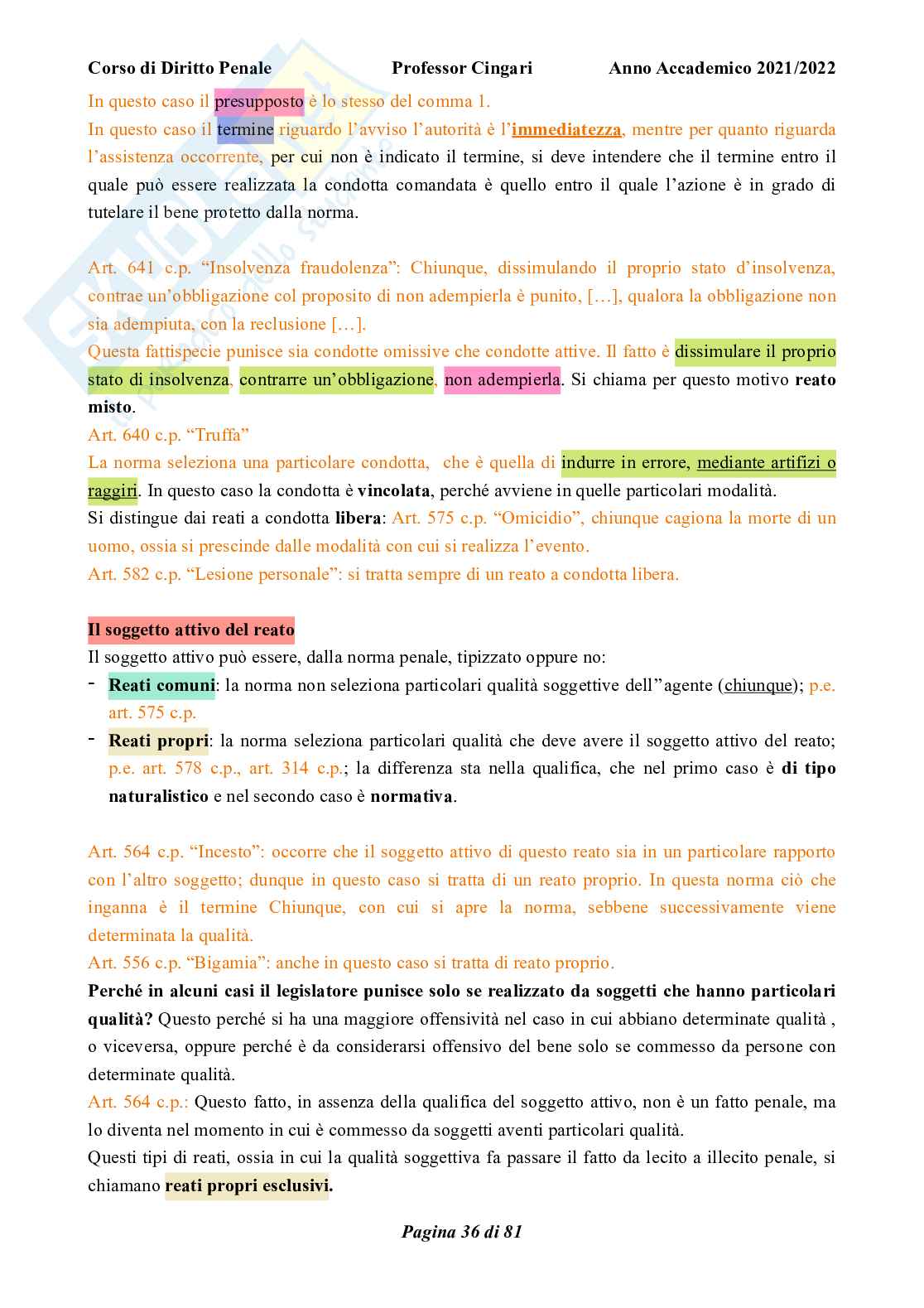 Riassunto esame Diritto penale, parte generale, Prof. Cingari Francesco, libro consigliato Corso di diritto penale, parte generale, Palazzo, Bartoli  Pag. 36