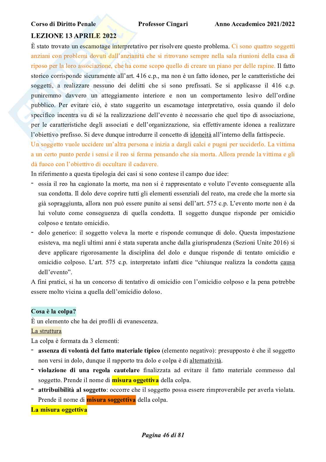 Riassunto esame Diritto penale, parte generale, Prof. Cingari Francesco, libro consigliato Corso di diritto penale, parte generale, Palazzo, Bartoli  Pag. 46