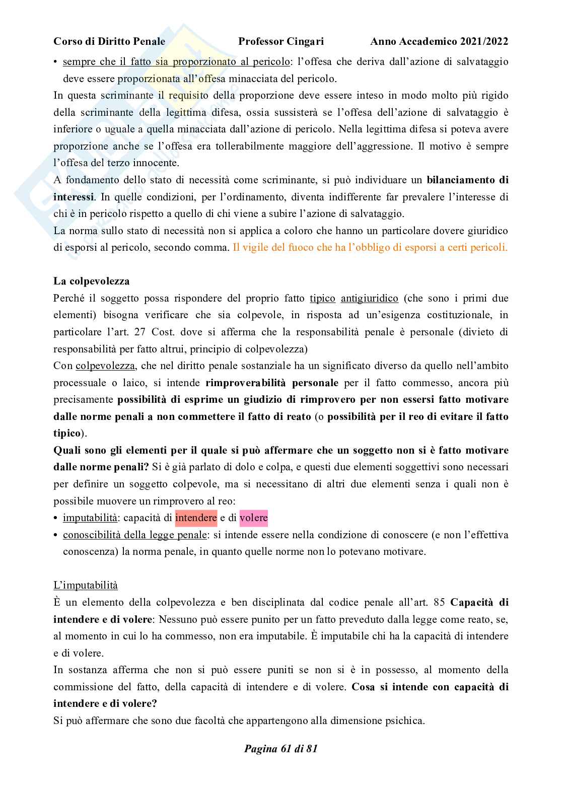 Riassunto esame Diritto penale, parte generale, Prof. Cingari Francesco, libro consigliato Corso di diritto penale, parte generale, Palazzo, Bartoli  Pag. 61