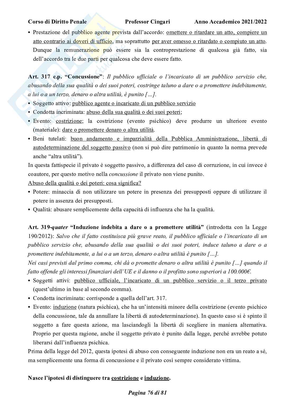 Riassunto esame Diritto penale, parte generale, Prof. Cingari Francesco, libro consigliato Corso di diritto penale, parte generale, Palazzo, Bartoli  Pag. 76