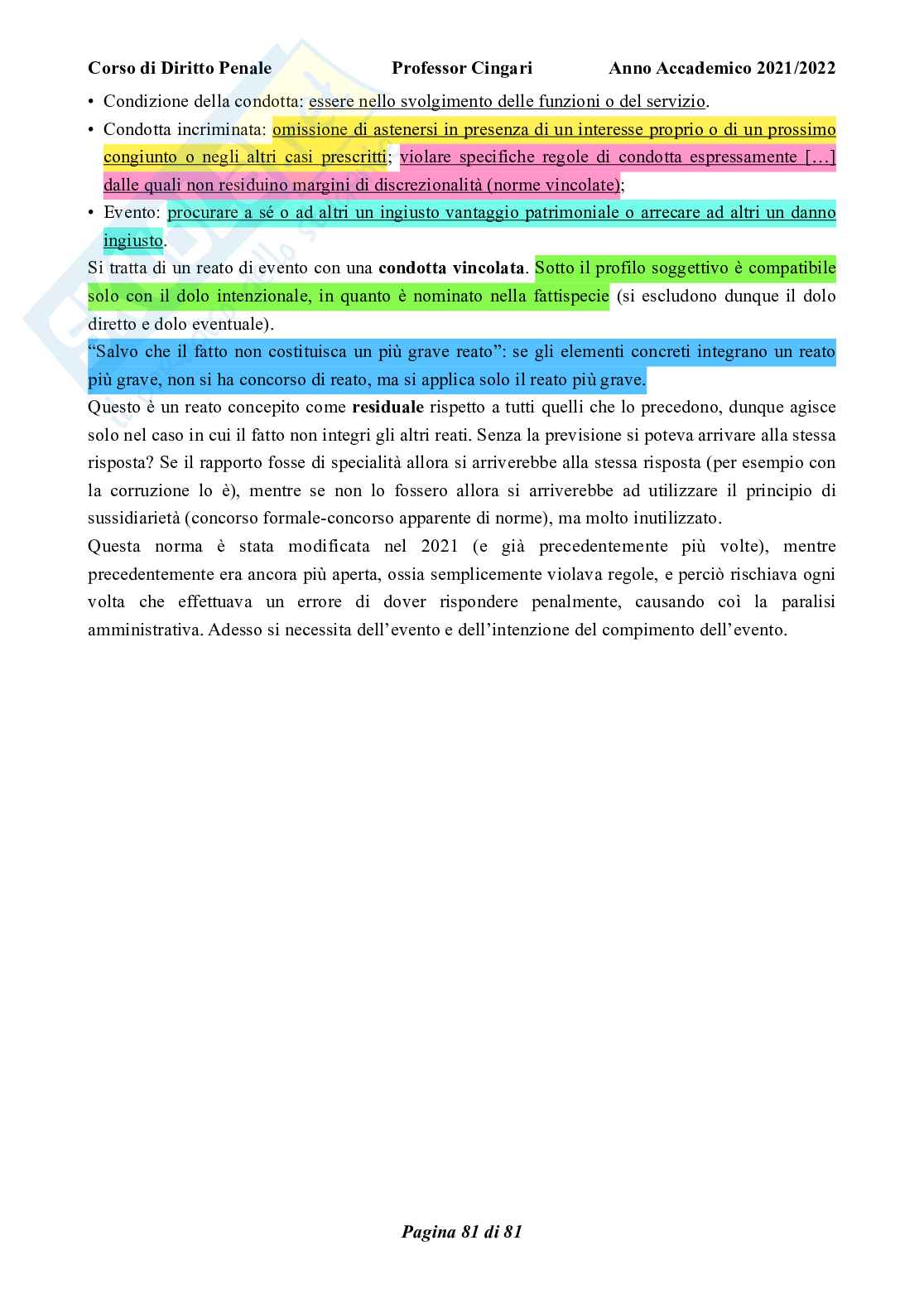 Riassunto esame Diritto penale, parte generale, Prof. Cingari Francesco, libro consigliato Corso di diritto penale, parte generale, Palazzo, Bartoli  Pag. 81