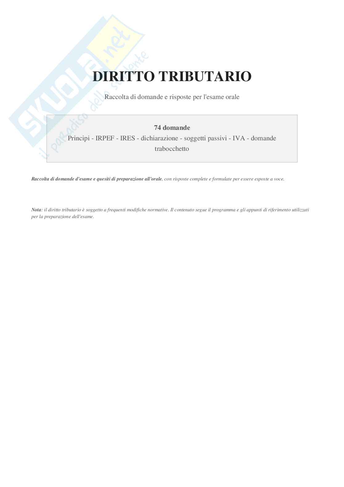 Domande e risposte Diritto tributario Pag. 1