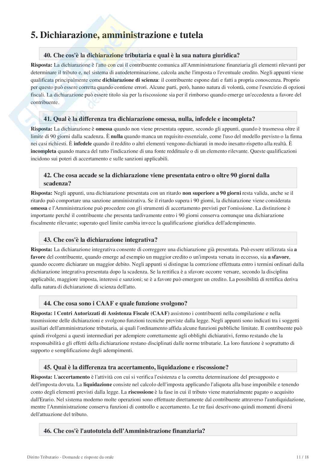 Domande e risposte Diritto tributario Pag. 11