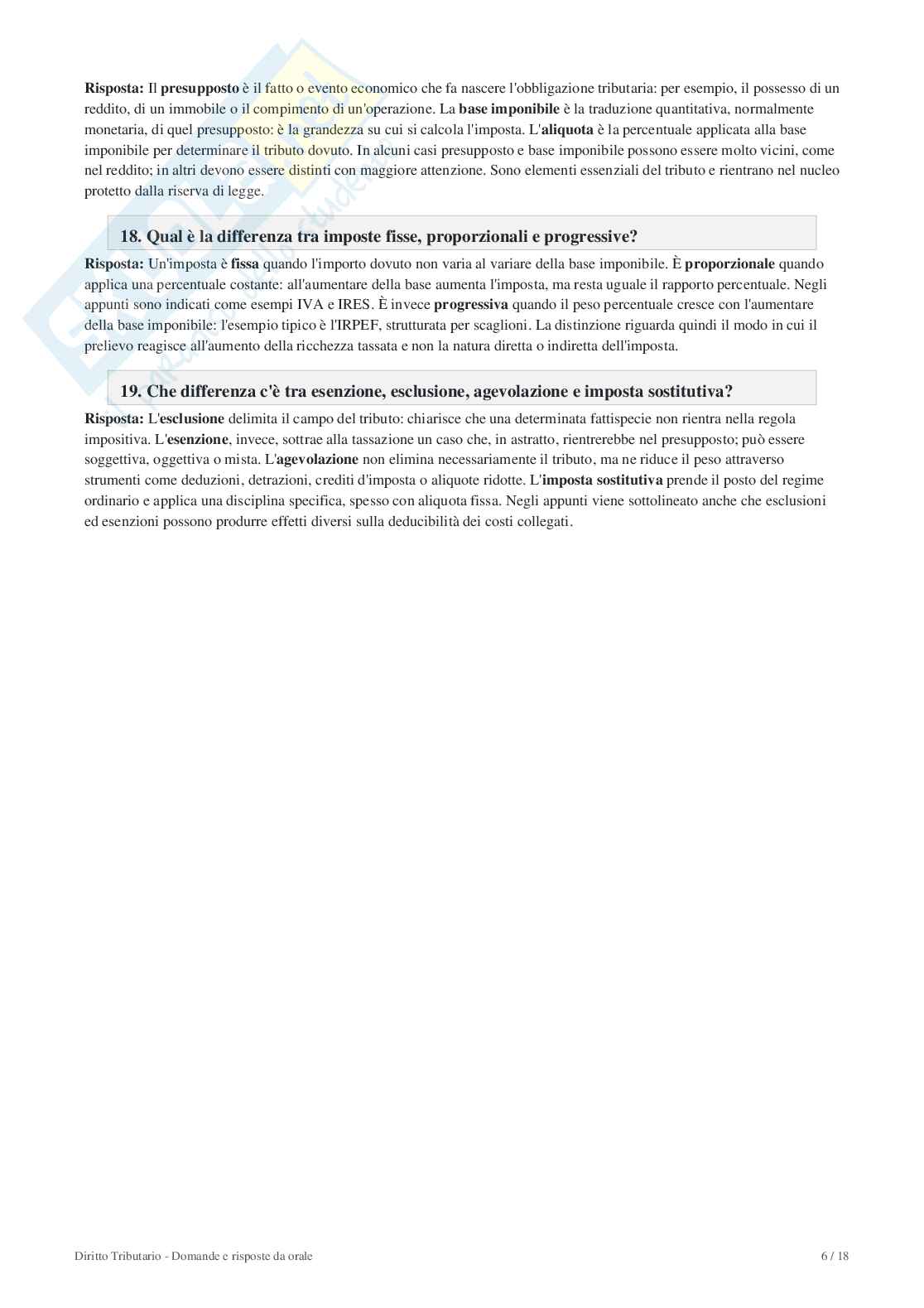 Domande e risposte Diritto tributario Pag. 6