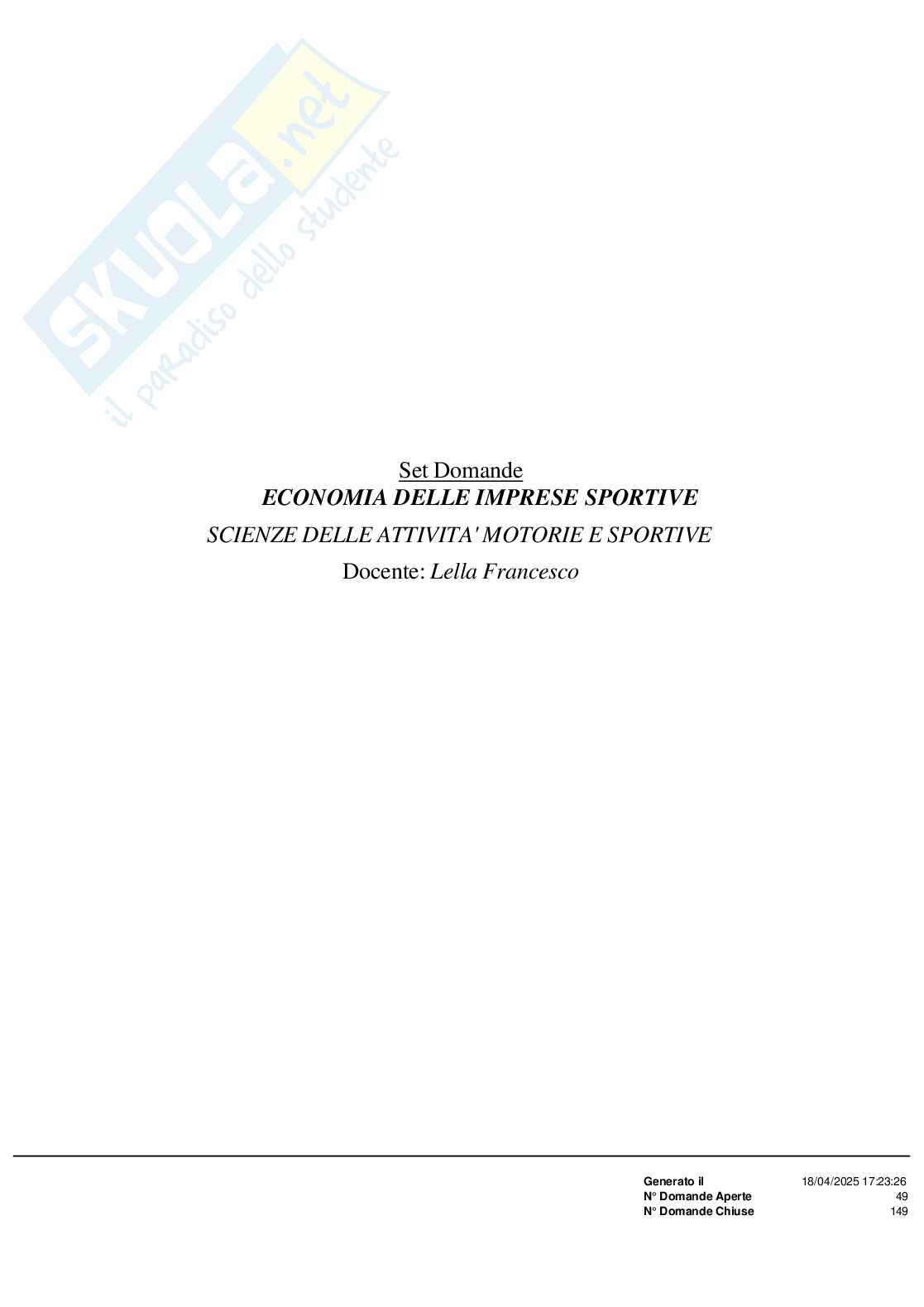 Paniere Economia delle imprese sportive Pag. 1