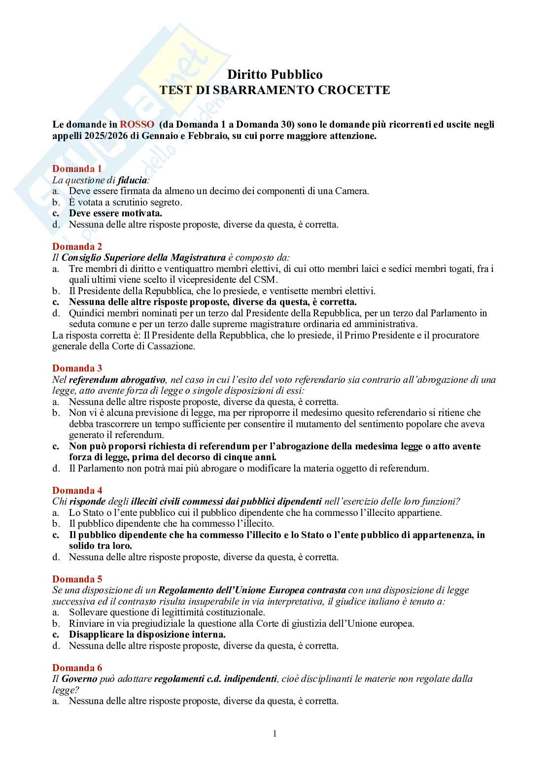 Diritto pubblico – Crocette del test di sbarramento con le 30 sempre ricorrenti Pag. 1