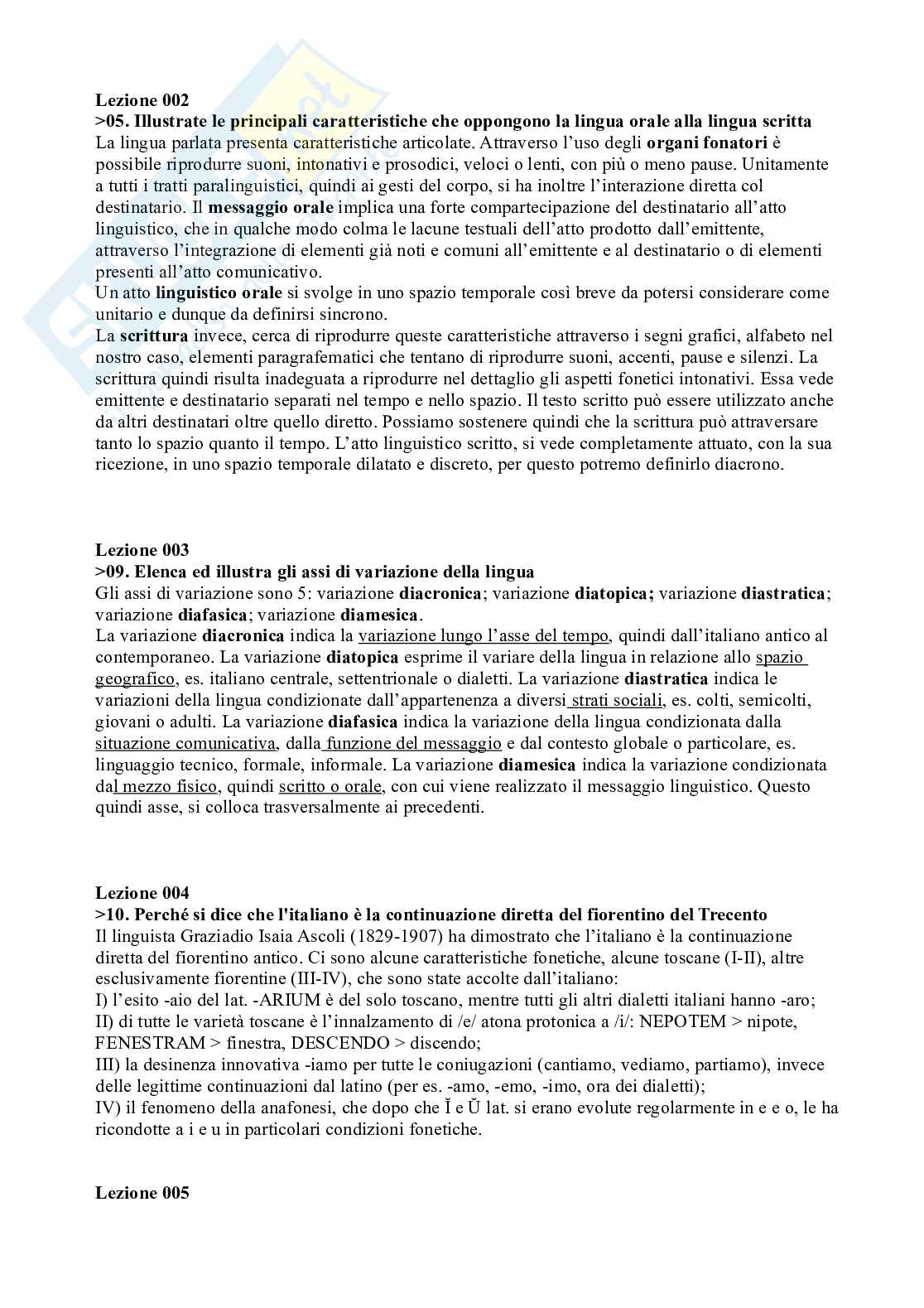 Paniere Linguistica italiana - Domande, corretto Pag. 2