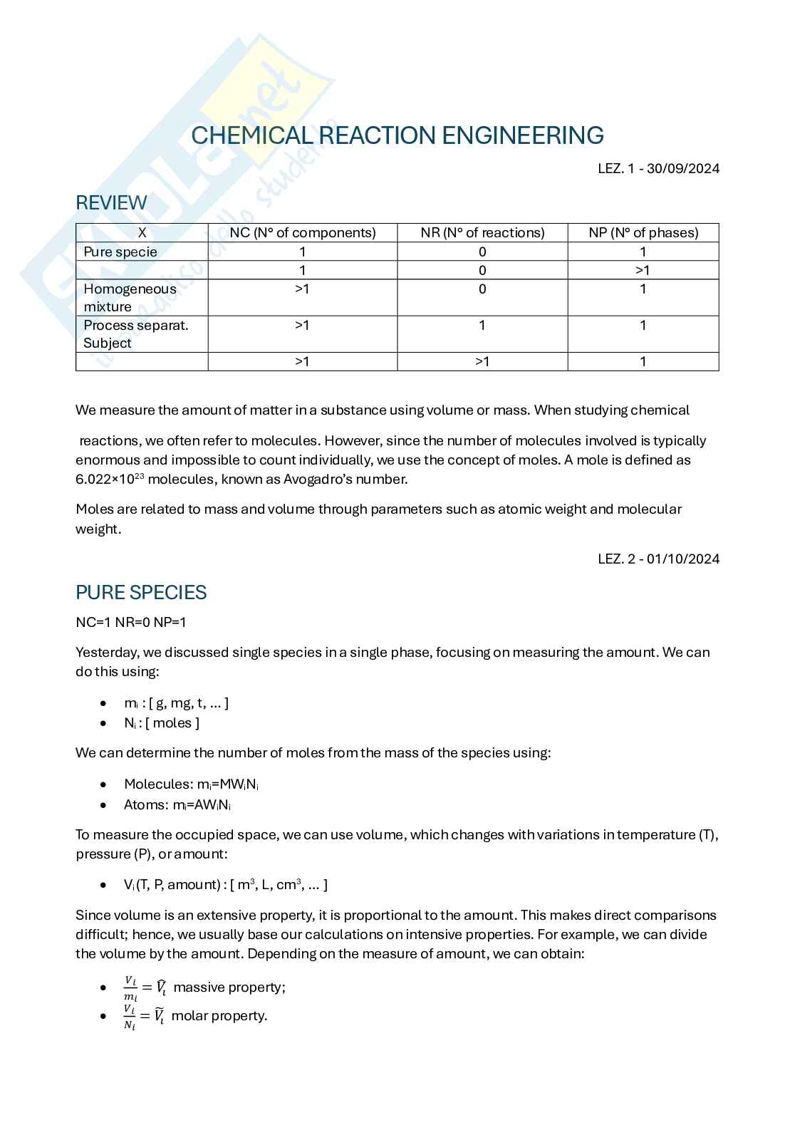 Appunti Chemical reaction engineering Pag. 1