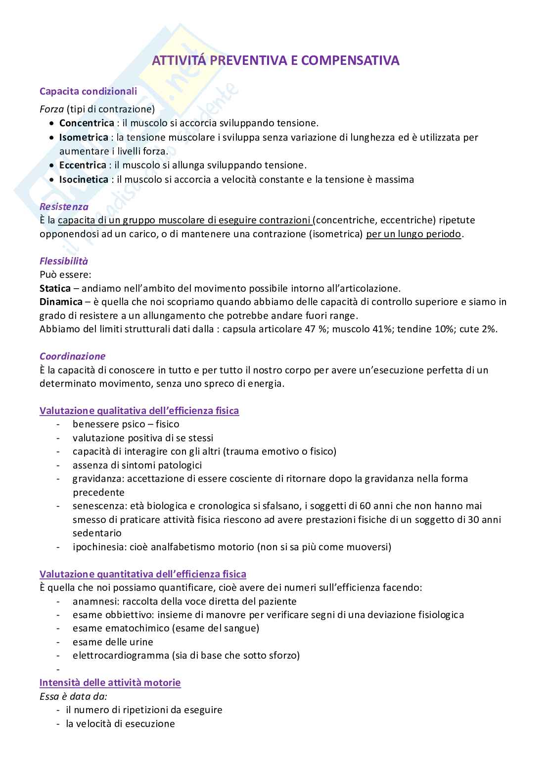 Attività motorie preventive e compensative - Appunti di lezioni teoriche e pratiche Pag. 1
