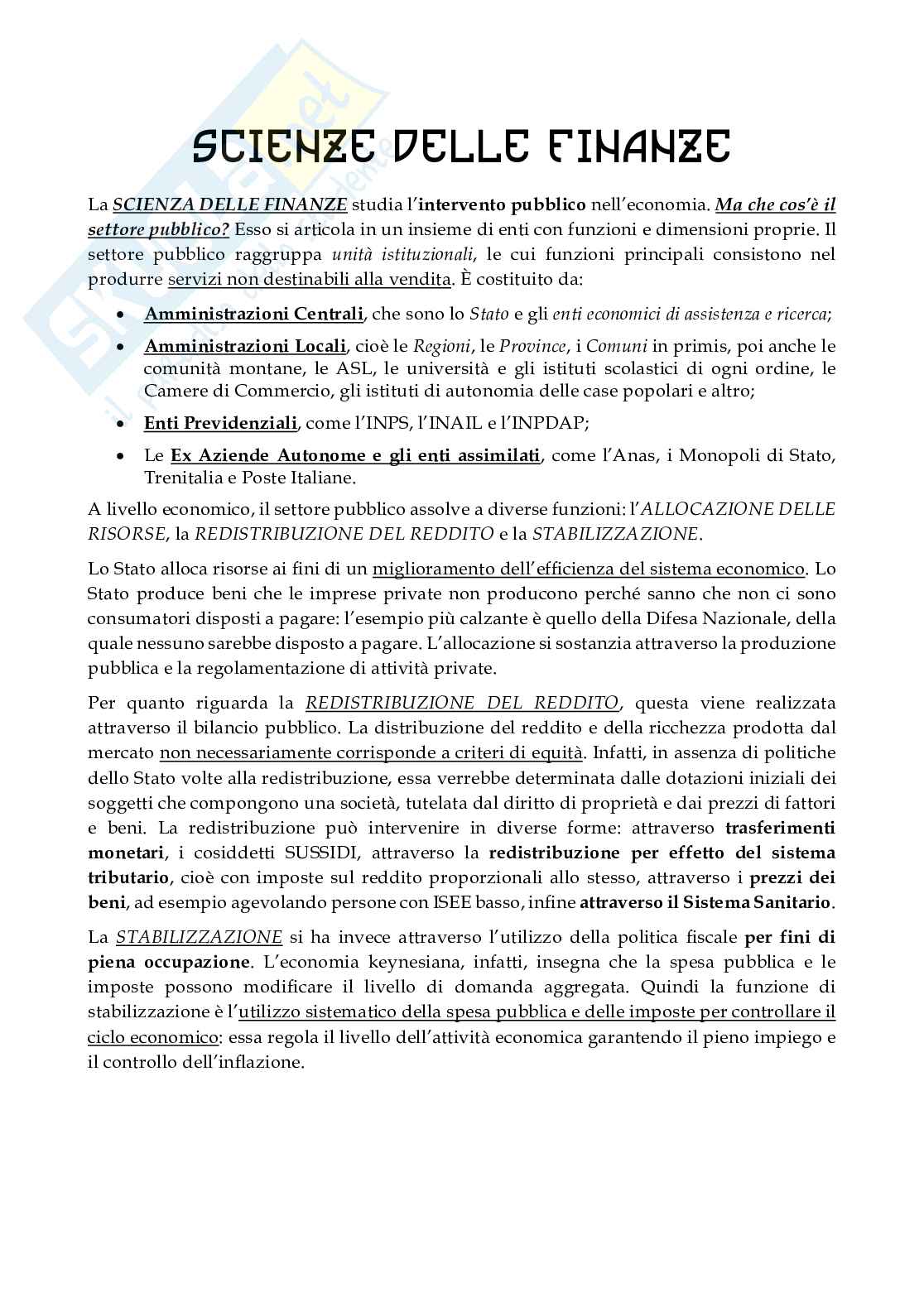 Appunti Lezioni Scienza delle finanze   Pag. 1