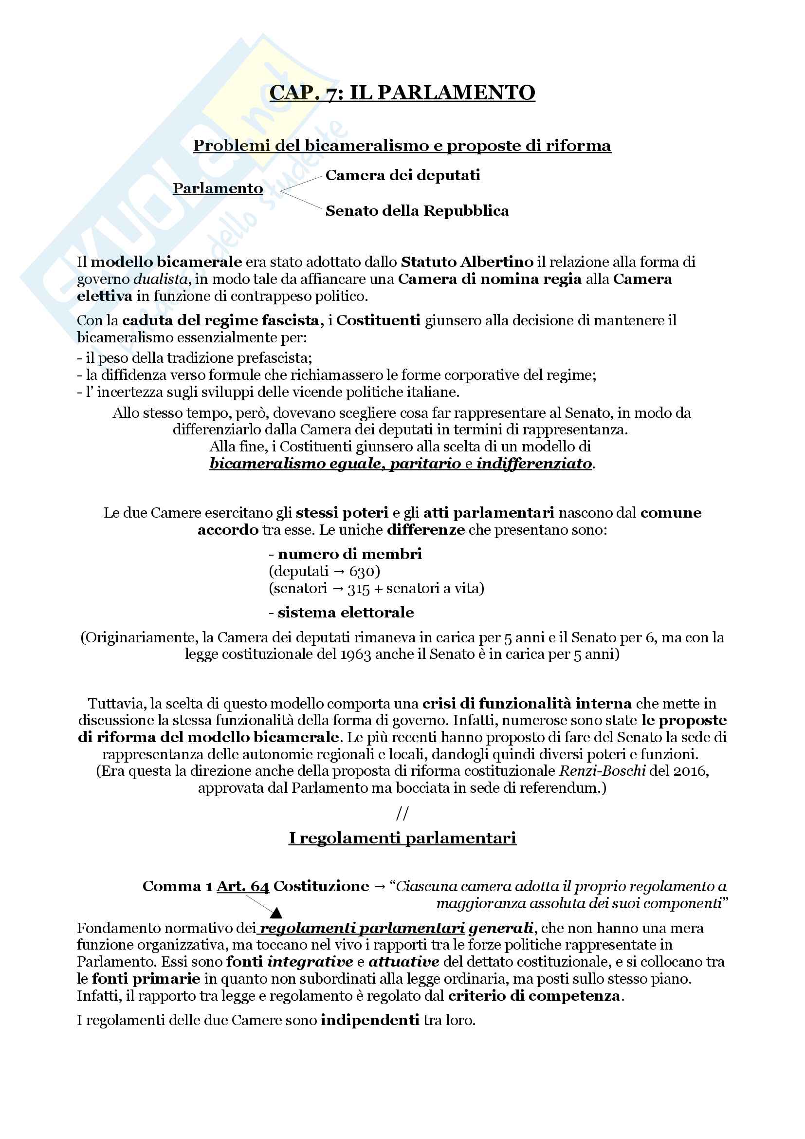 Schemi riassuntivi di istituzioni di diritto pubblico (libro di riferimento: Diritto costituzionale e pubblico, Carretti, De Siervo) Pag. 1
