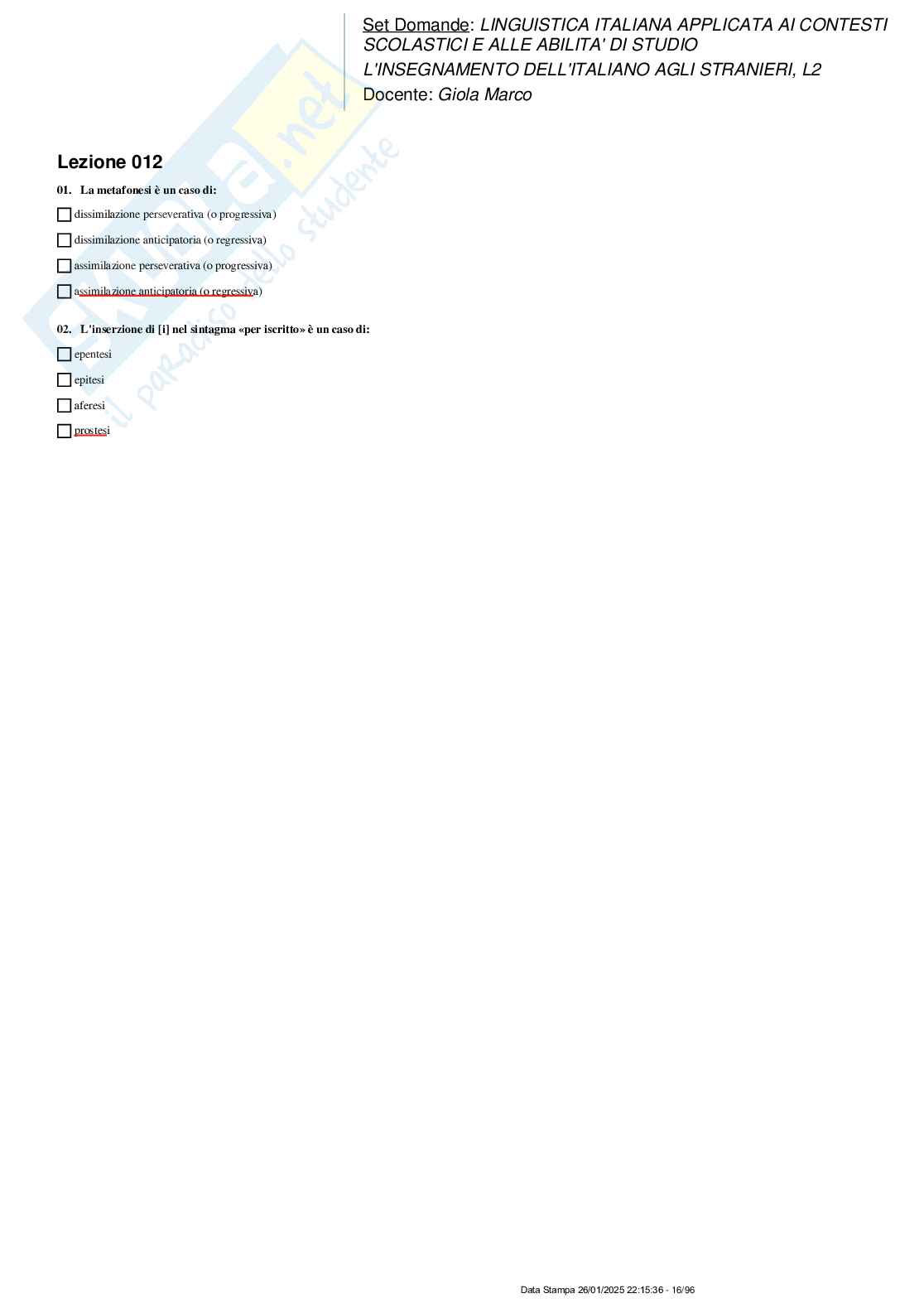Linguistica italiana applicata ai contesti scolastici e alle abilità di studio - L2 (2025) Pag. 16