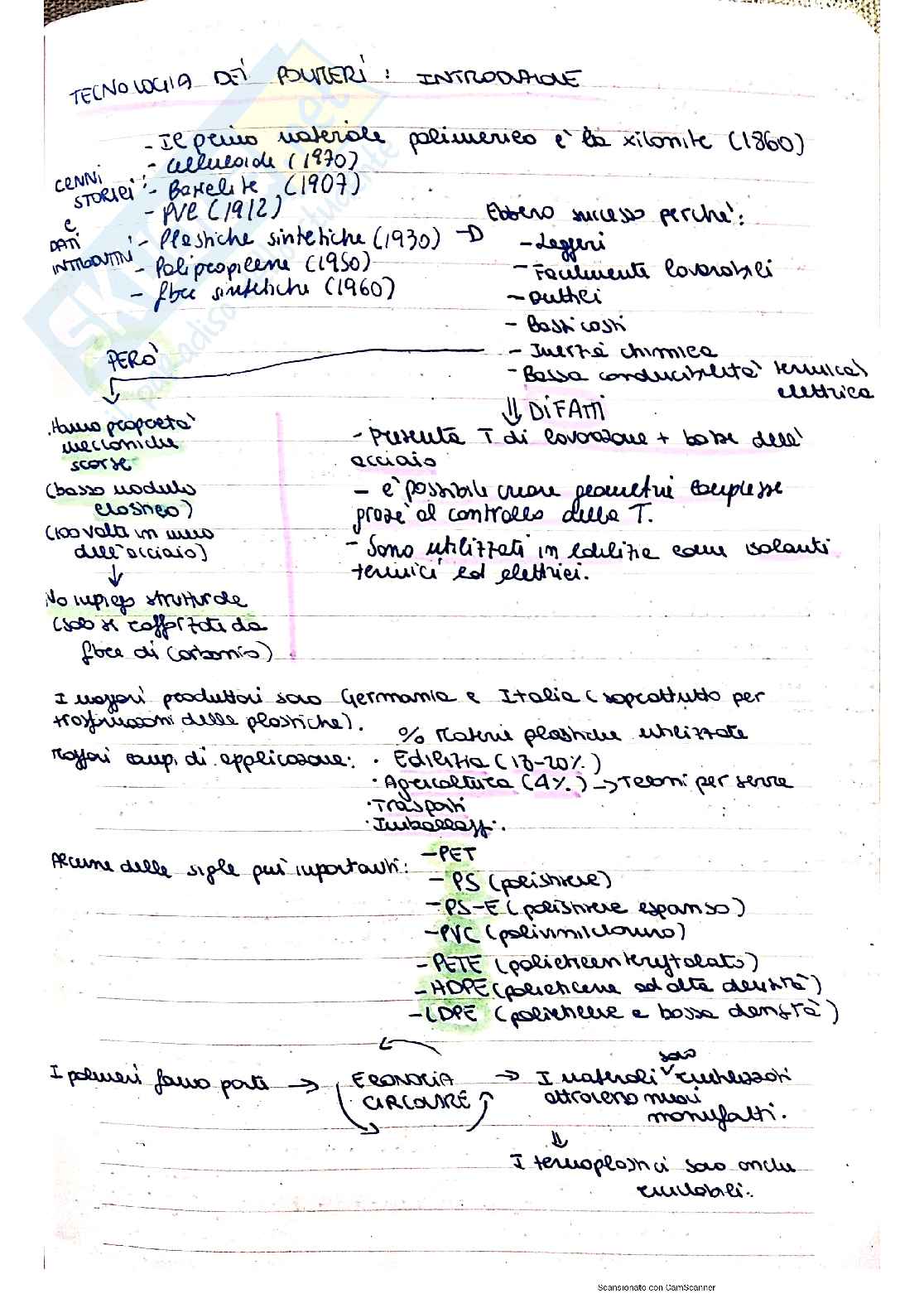 Tecnologia dei polimeri - Appunti corso completo Pag. 1