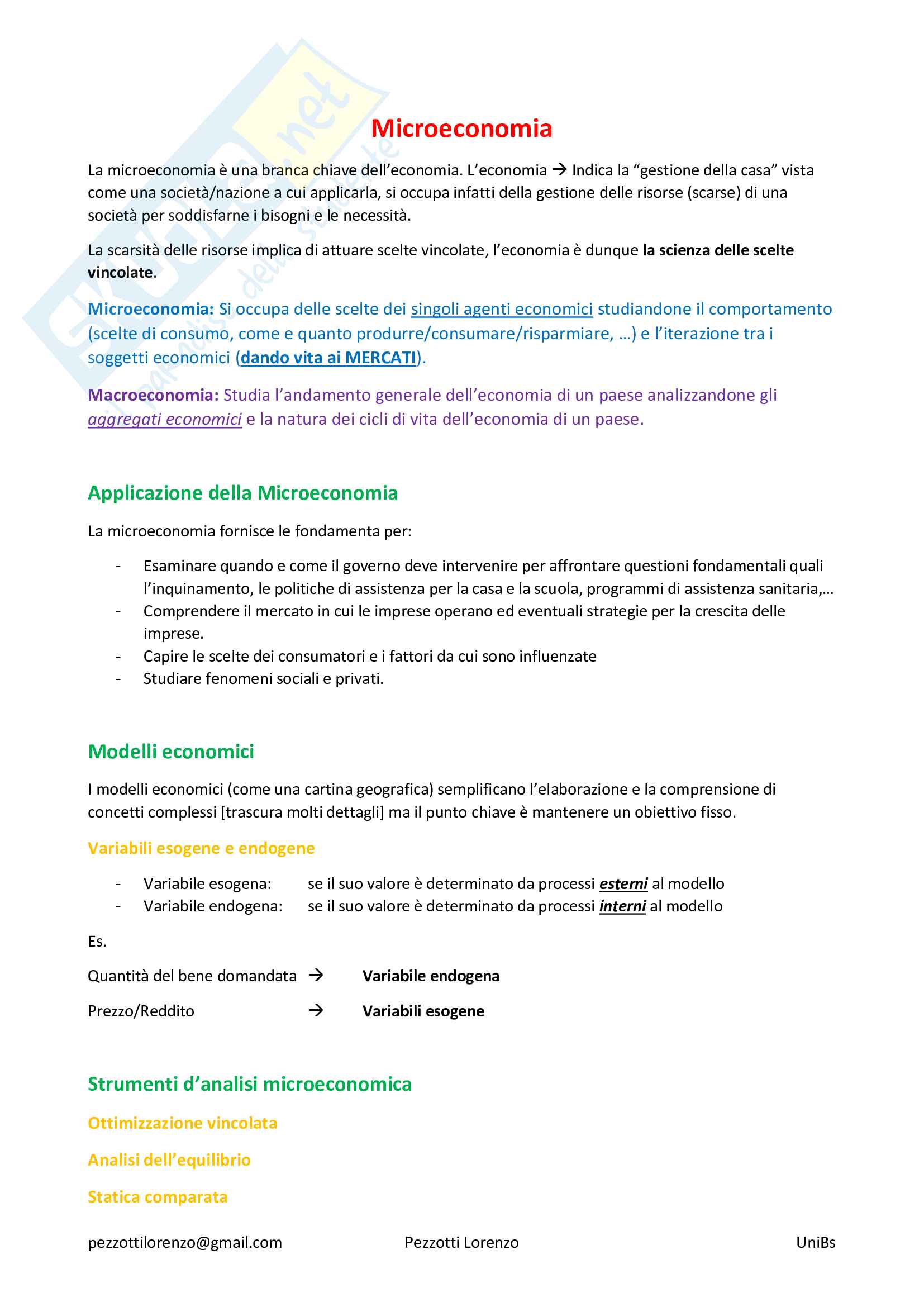 MicroEconomia Parte 1 - dall'introduzione di Microeconomia alla Concorrenza perfetta Pag. 2
