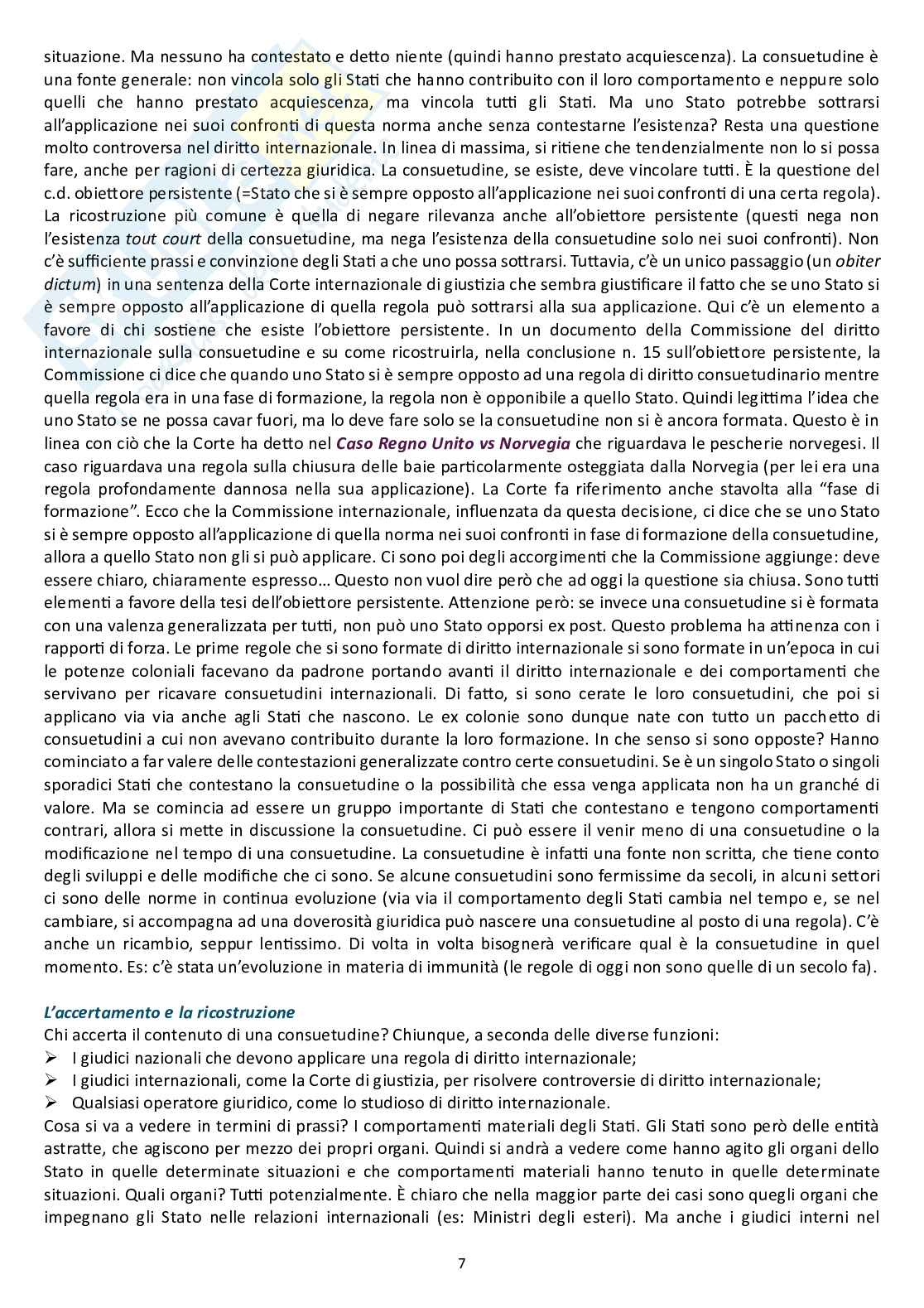 Appunti delle lezioni di Diritto internazionale - Fonti del diritto internazionale  Pag. 6