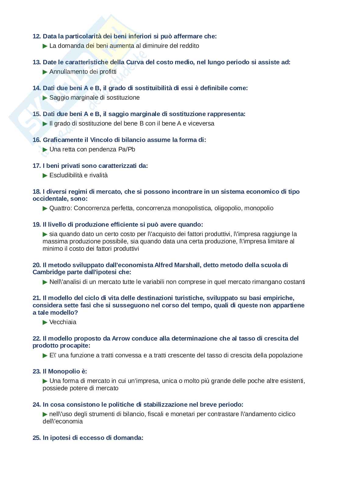 Domande e Risposte Economia politica, ordine alfabetico 2025 Pag. 2