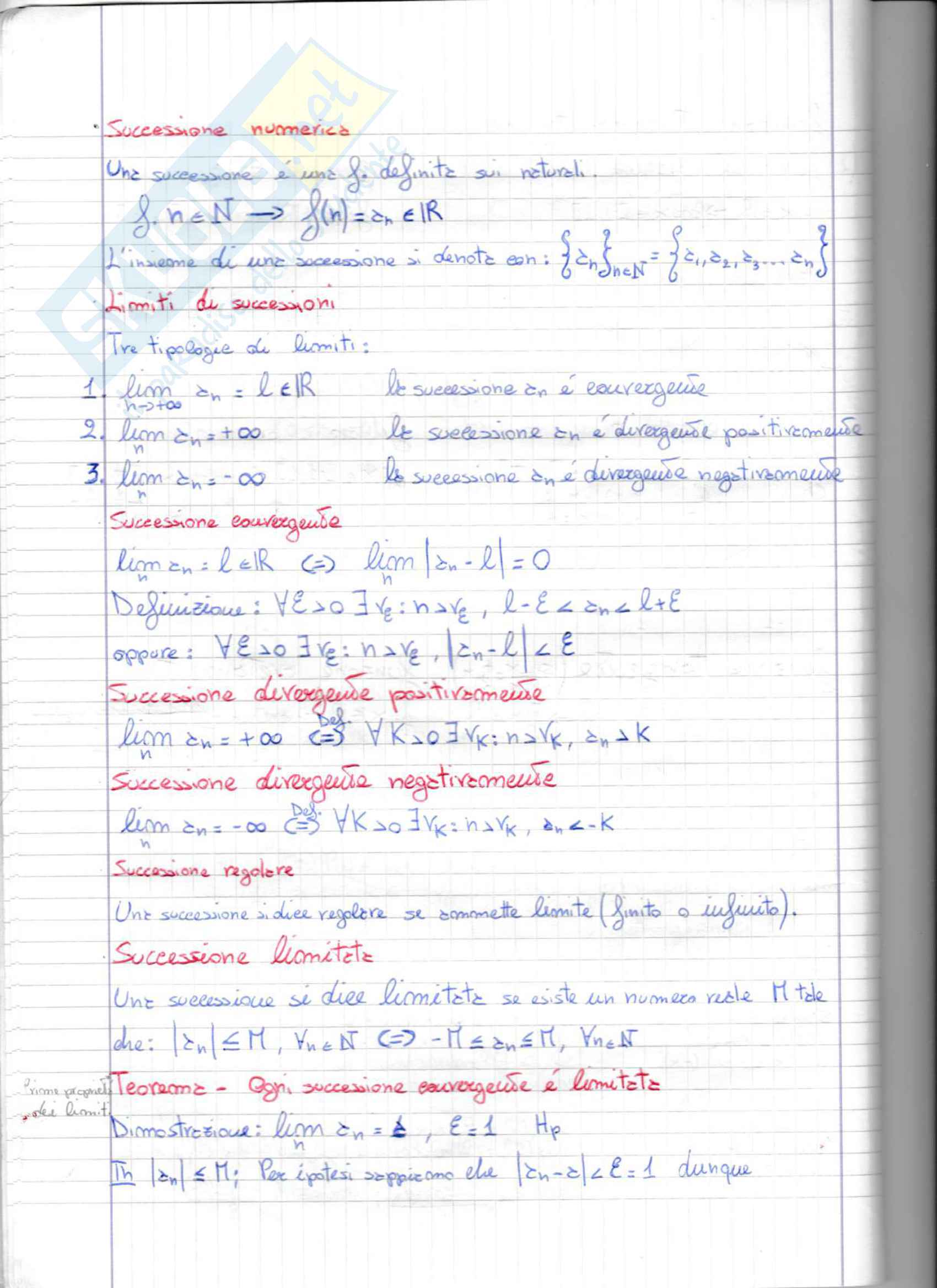 Appunti analisi 1: Successioni numeriche e funzioni Pag. 1