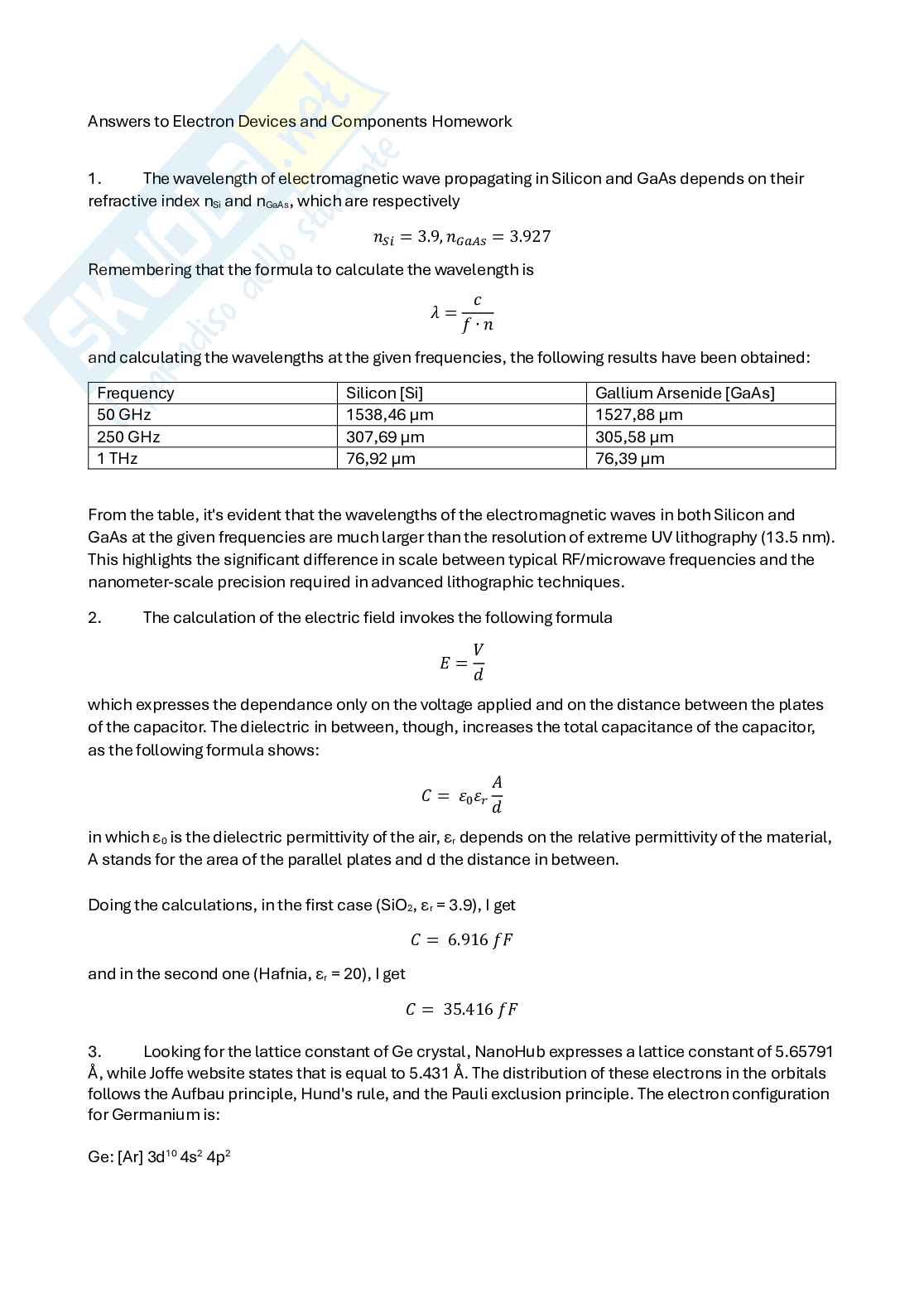 Risposte dell'homework di Electron Devices and Components Pag. 1