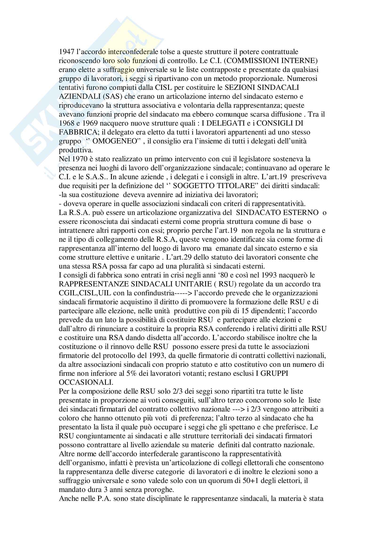 Riassunto esame Diritto del lavoro, prof. D'Onghia, libro consigliato Diritto sindacale, Giugni, edizione 2010 Pag. 11
