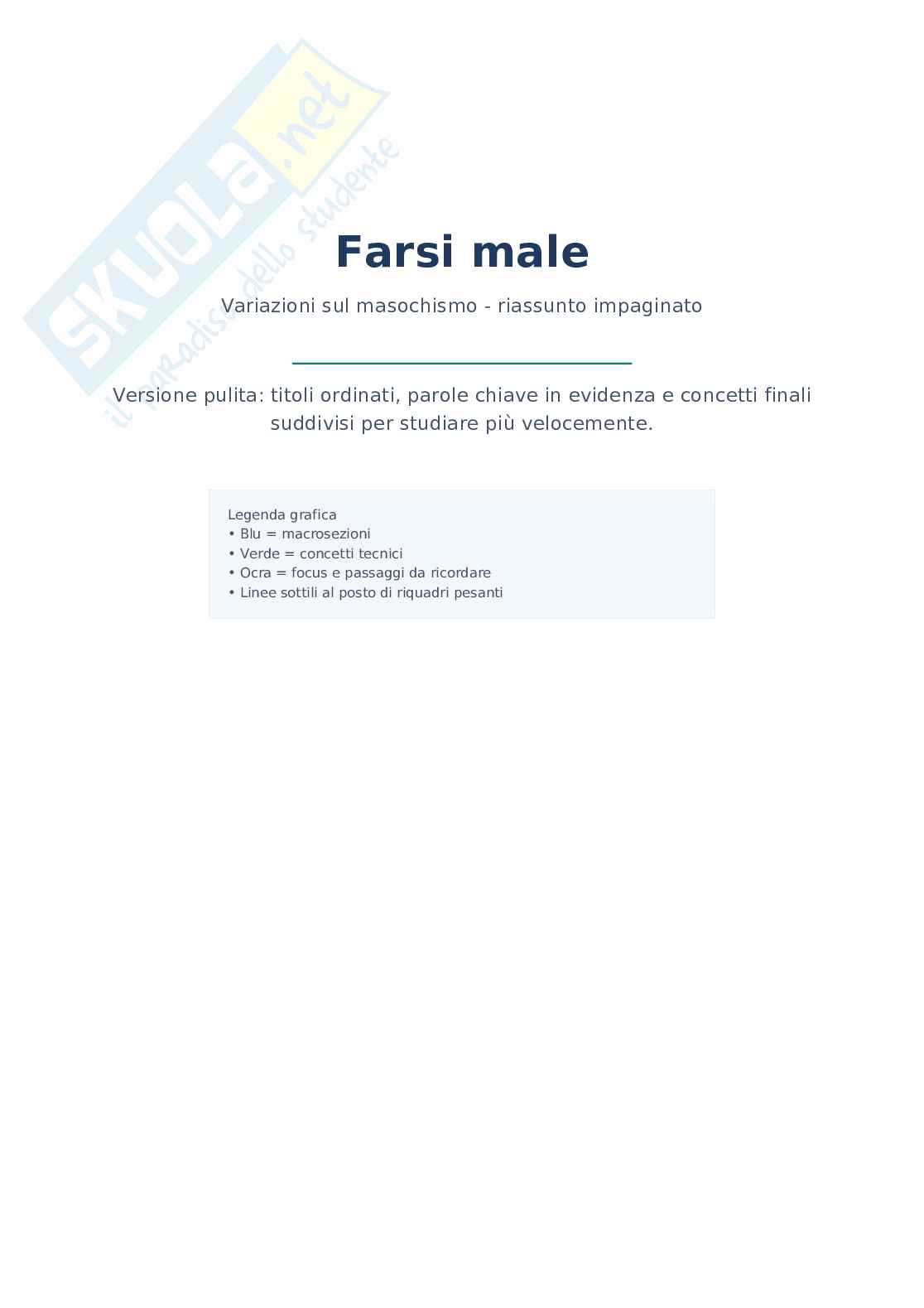 Riassunto esame Psicologia dinamica, Prof. De Caro Maria Fara, libro consigliato Frasi male. Variazioni sul masochismo , Lingiardi  Pag. 1
