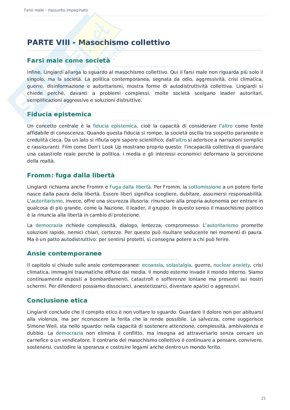 Riassunto esame Psicologia dinamica, Prof. De Caro Maria Fara, libro consigliato Frasi male. Variazioni sul masochismo , Lingiardi  Pag. 21