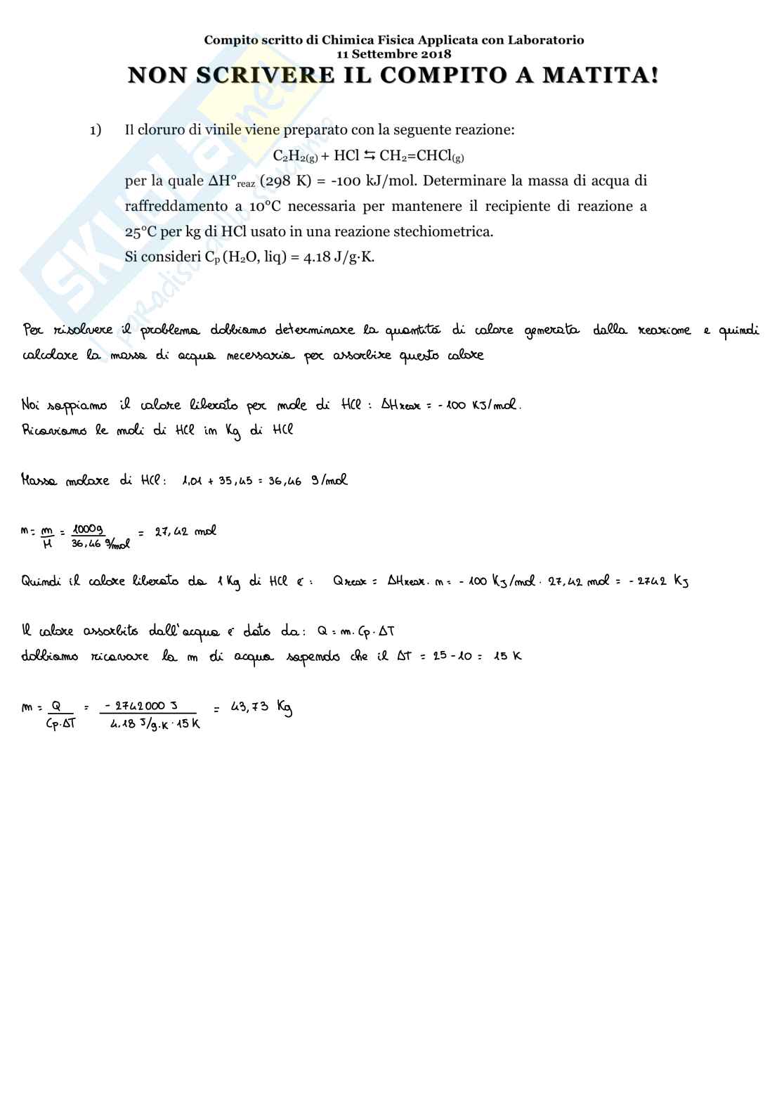 Esame svolto di chimica fisica applicata  Pag. 1
