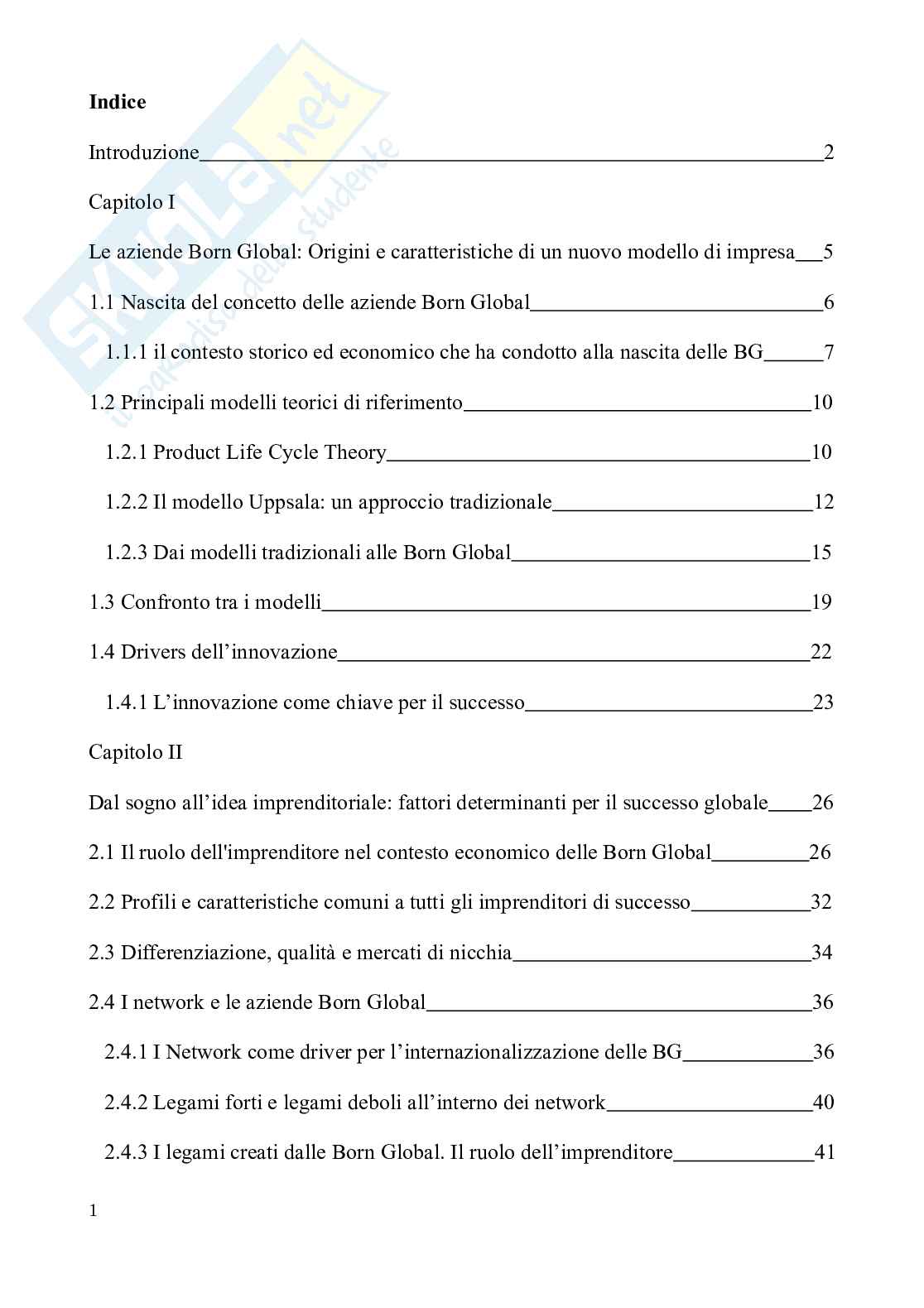 Dall’idea al successo: il modello delle Born Global Pag. 1