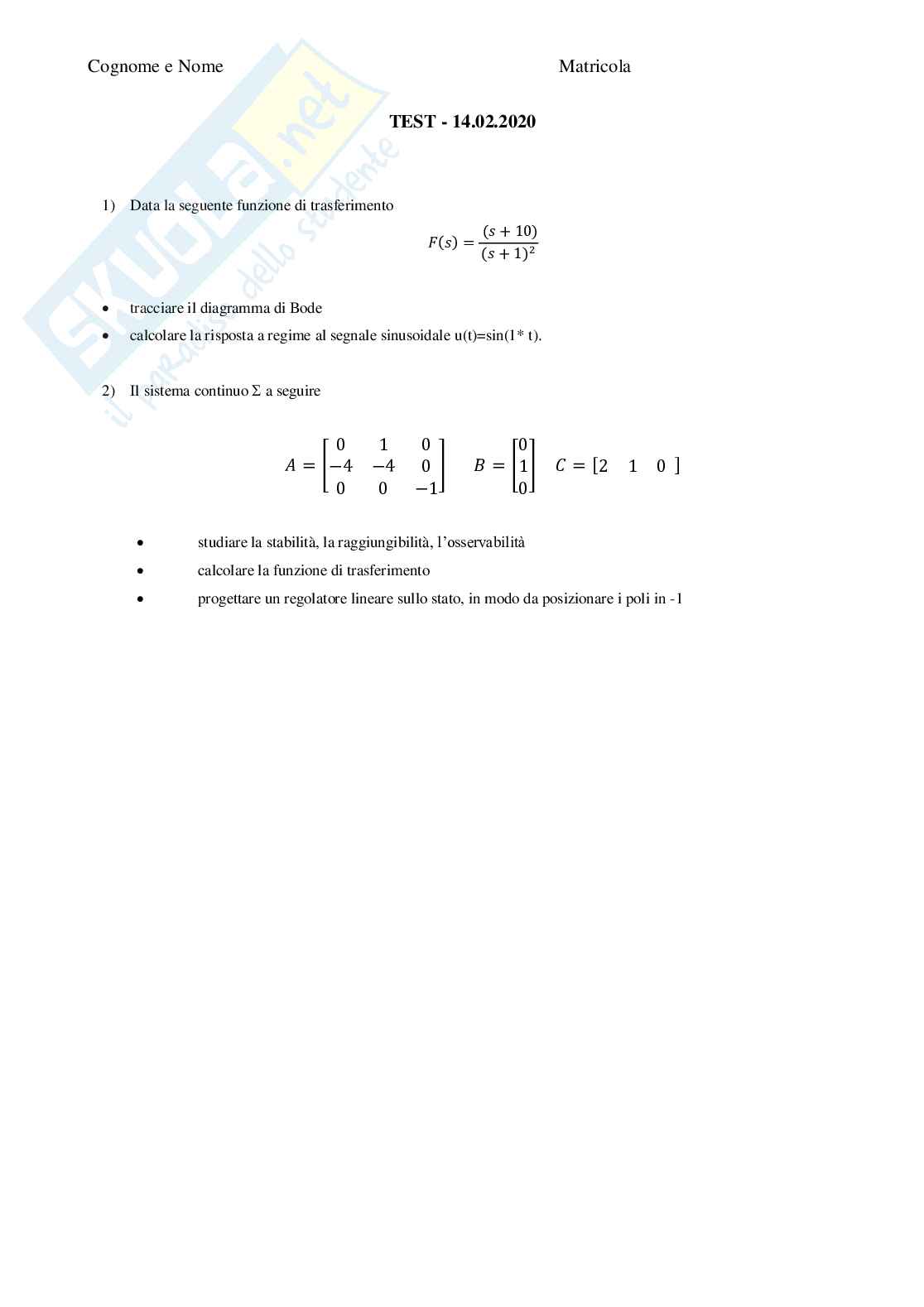 Compiti d'esame svolti Teoria dei sistemi - Parte 2 Pag. 16
