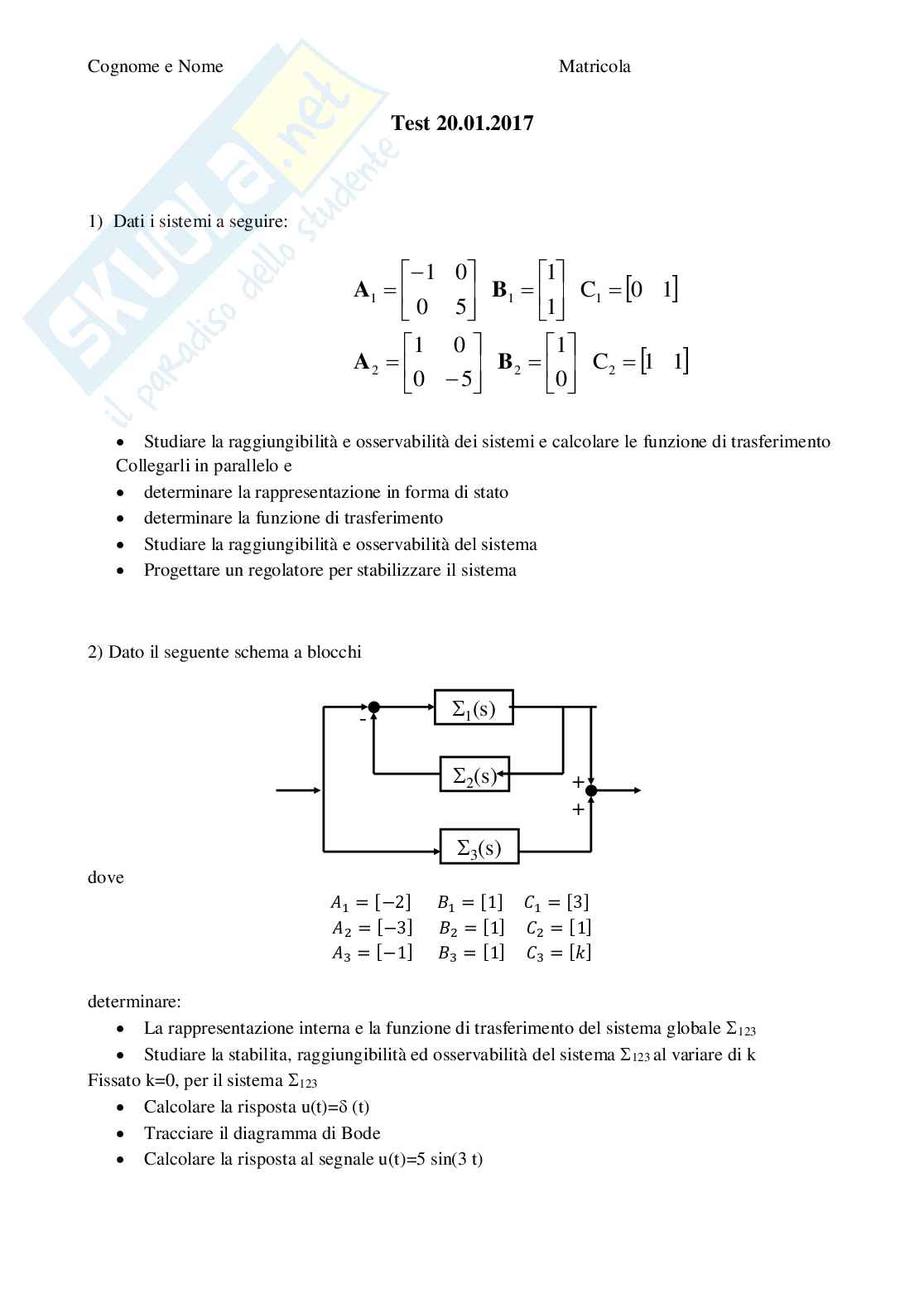 Compiti d'esame svolti Teoria dei sistemi - Parte 2 Pag. 6