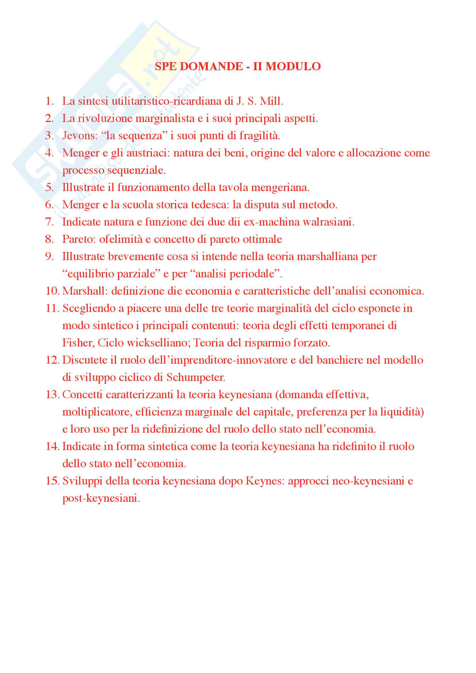 Domande e risposte: Appunti di storia del pensiero economico