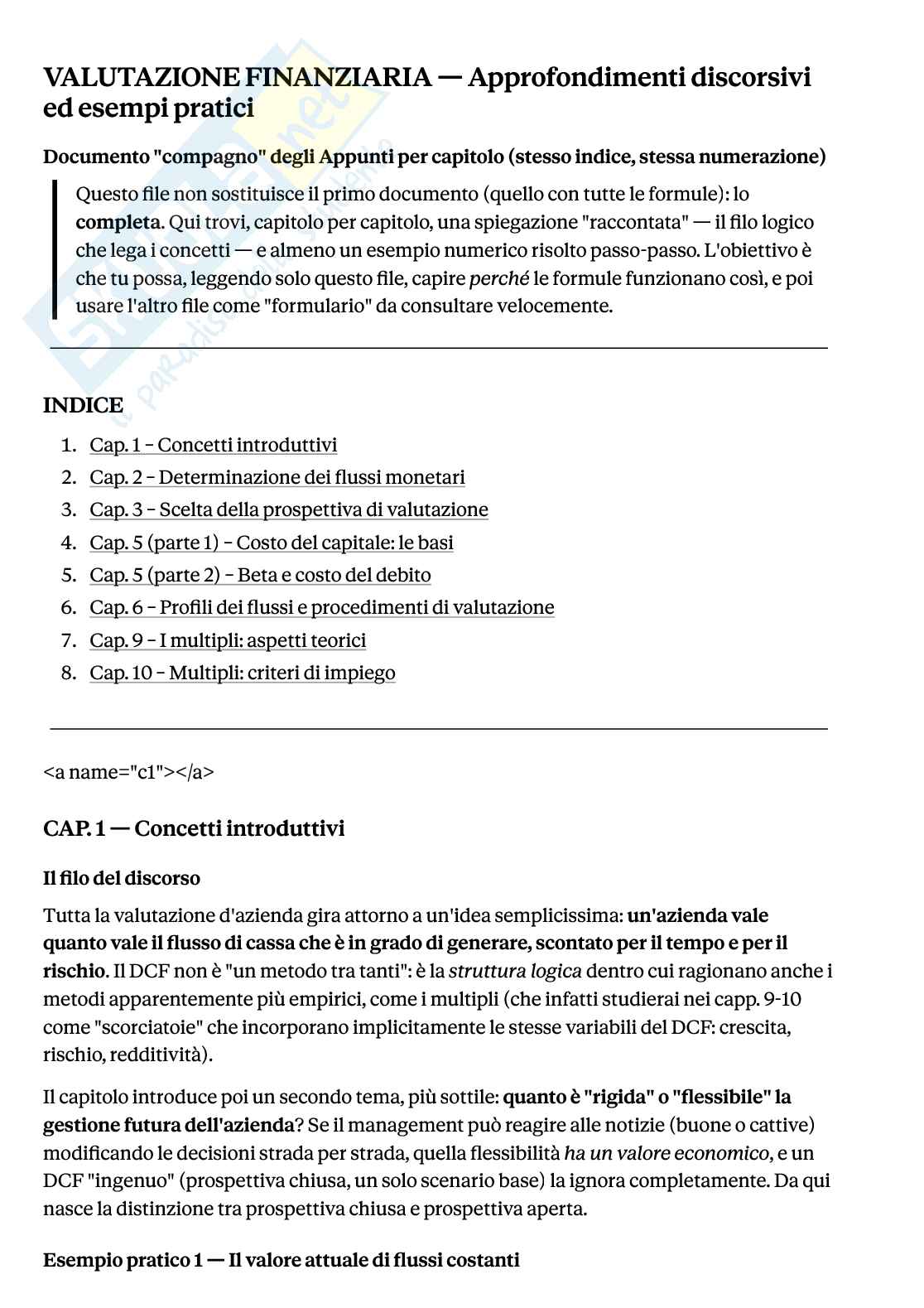 Approfondimento Valutazione finanziaria Pag. 1
