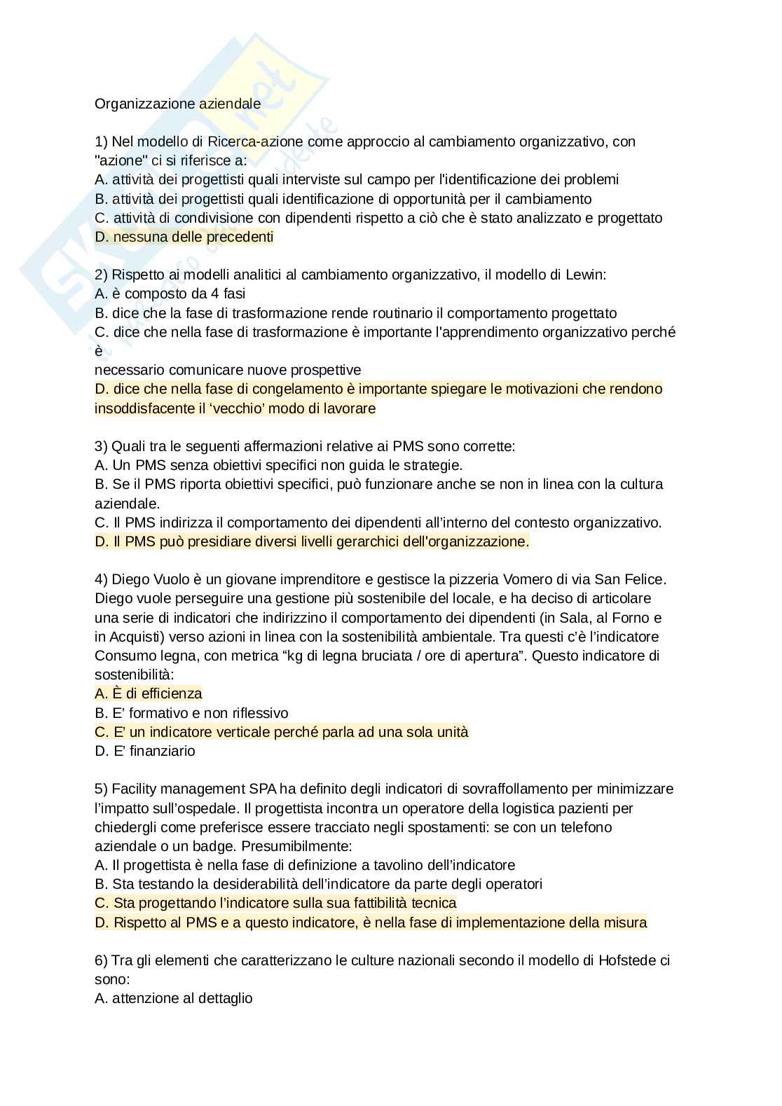 Preparazione prova scritta Comportamento organizzativo Pag. 1