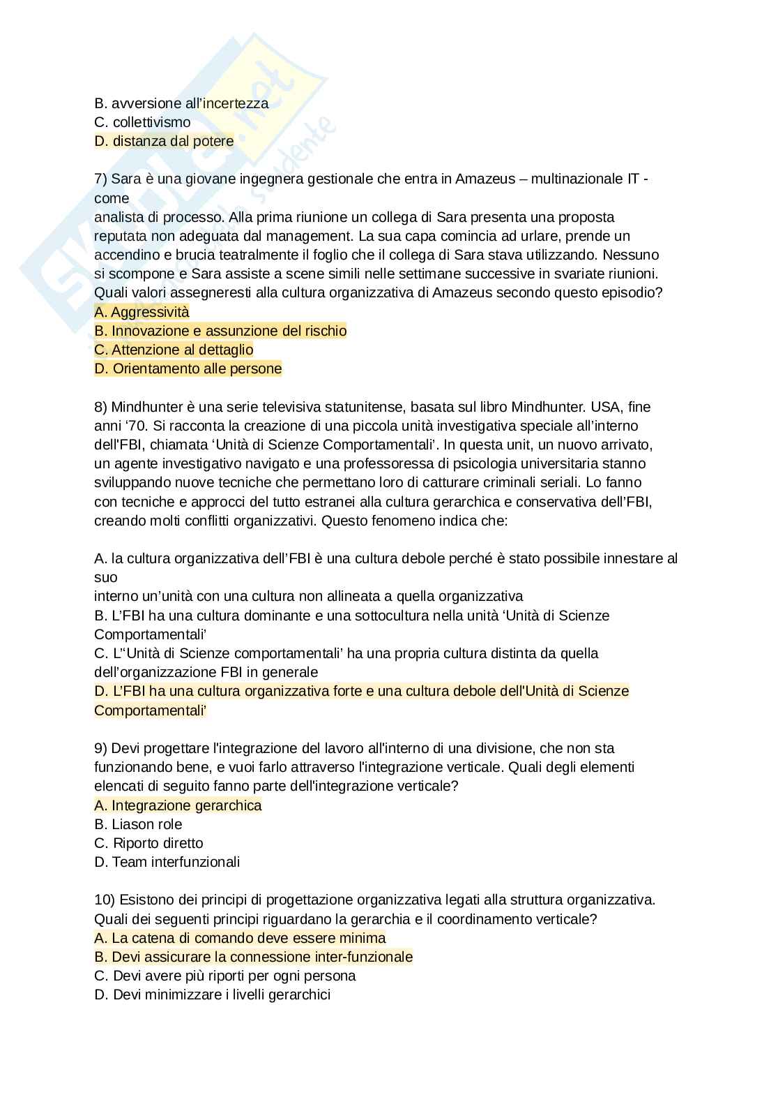 Preparazione prova scritta Comportamento organizzativo Pag. 2