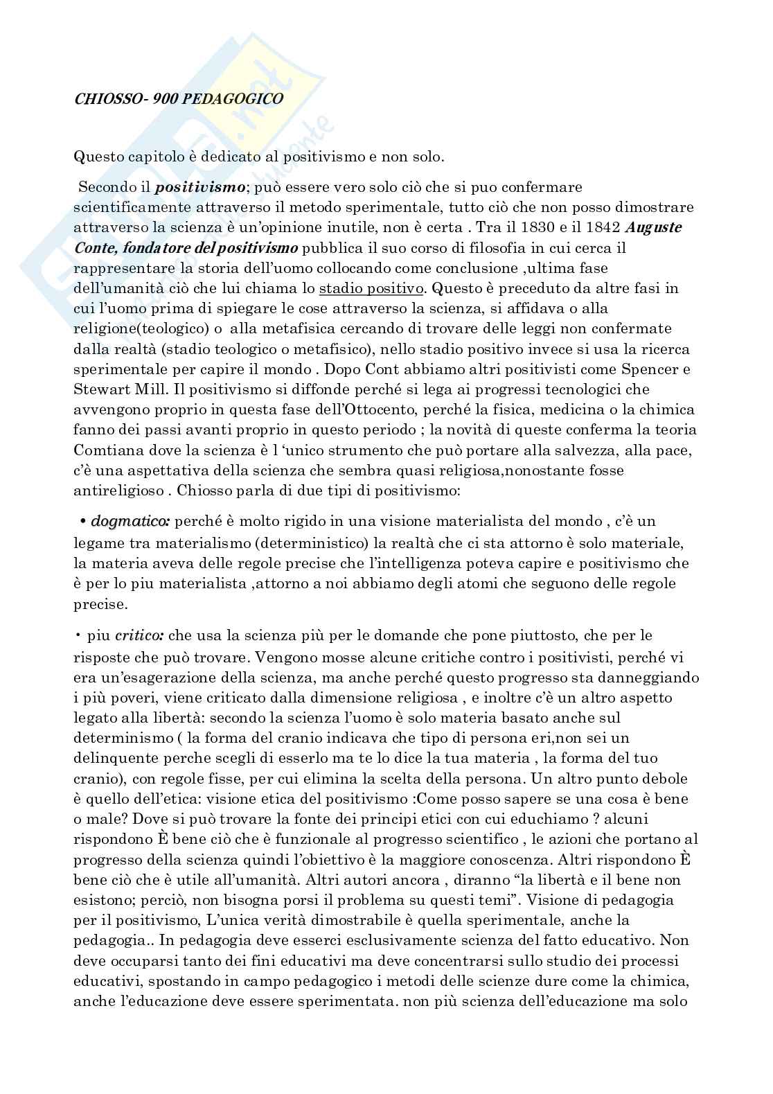 Appunti di Storia della pedagogia e delle Istituzioni educative sul 900 pedagogico  Pag. 1