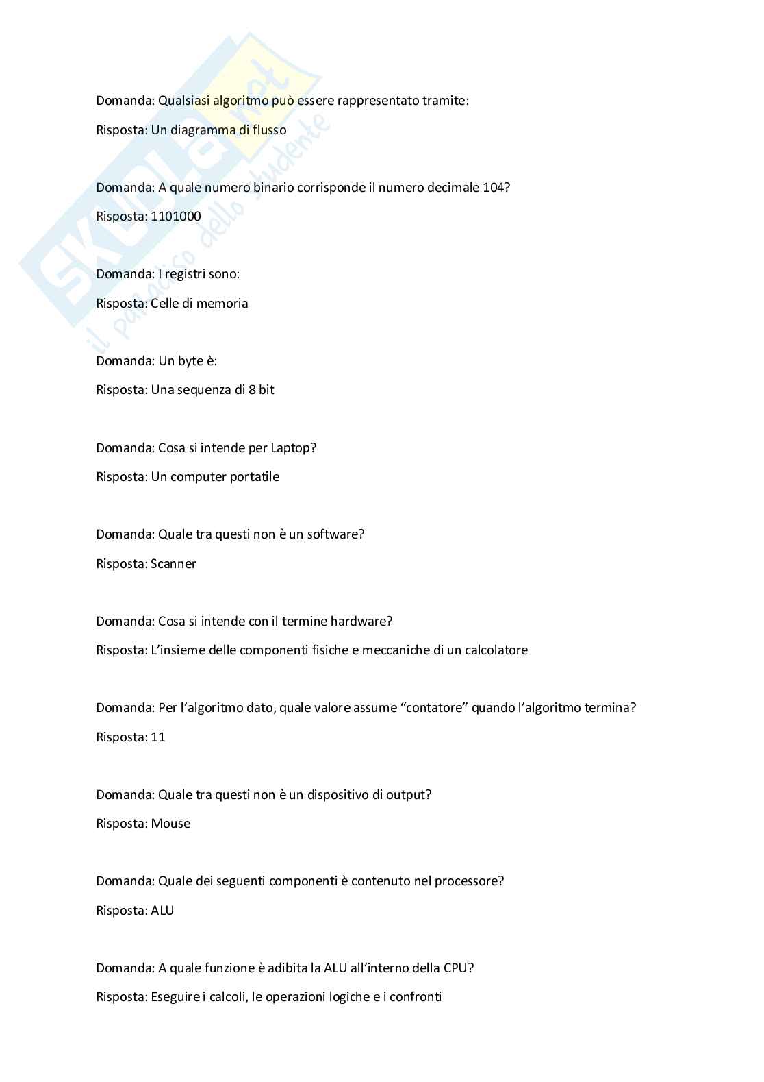 Paniere completo e verificato di Abilità informatiche - Risposte multiple e aperte Pag. 2
