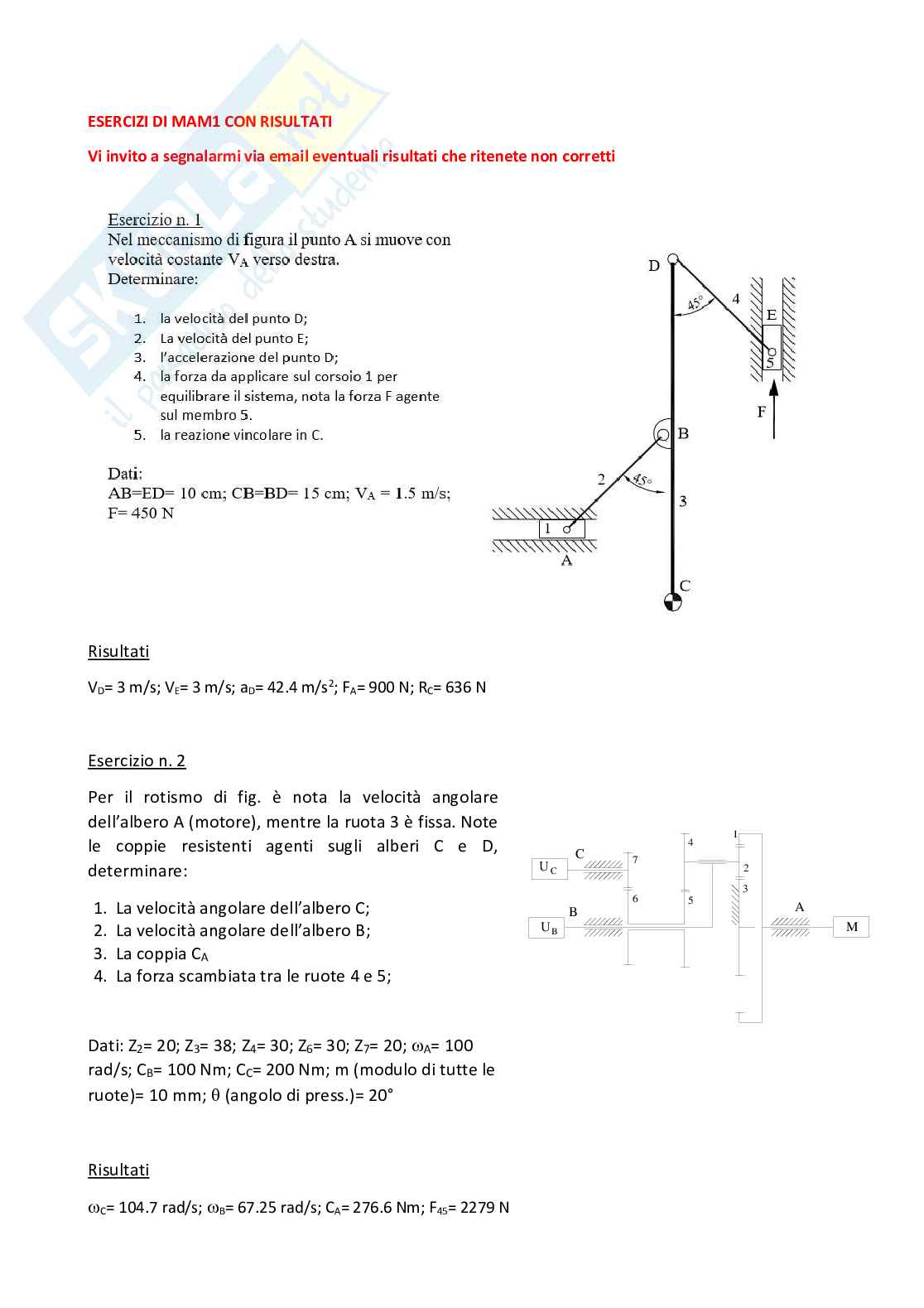 Esercizi Meccanica Applicata alle Macchine I Pag. 1