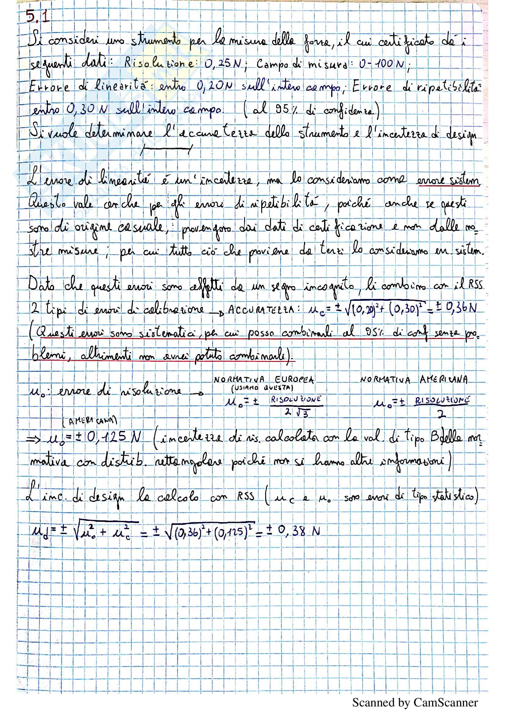 Esercizi di Misure Meccaniche e Termiche (prof. Vacca) Pag. 1