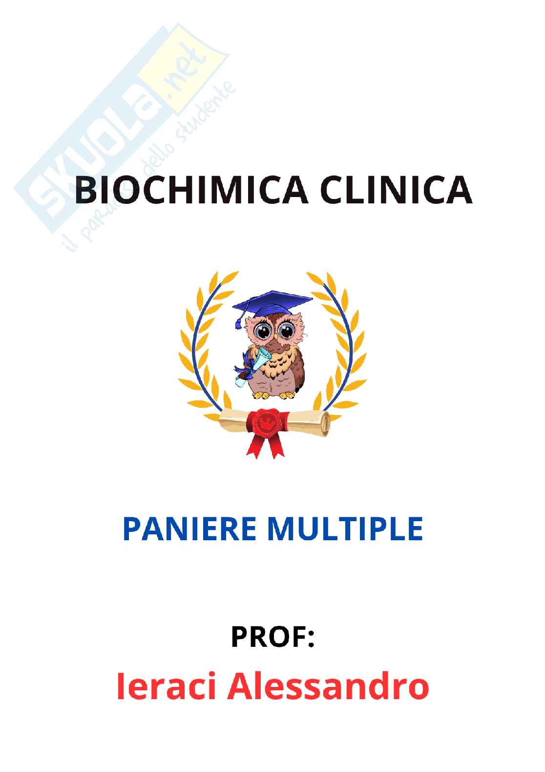 Paniere Biochimica clinica - Risposte multiple - aggiornato (2026) Pag. 1