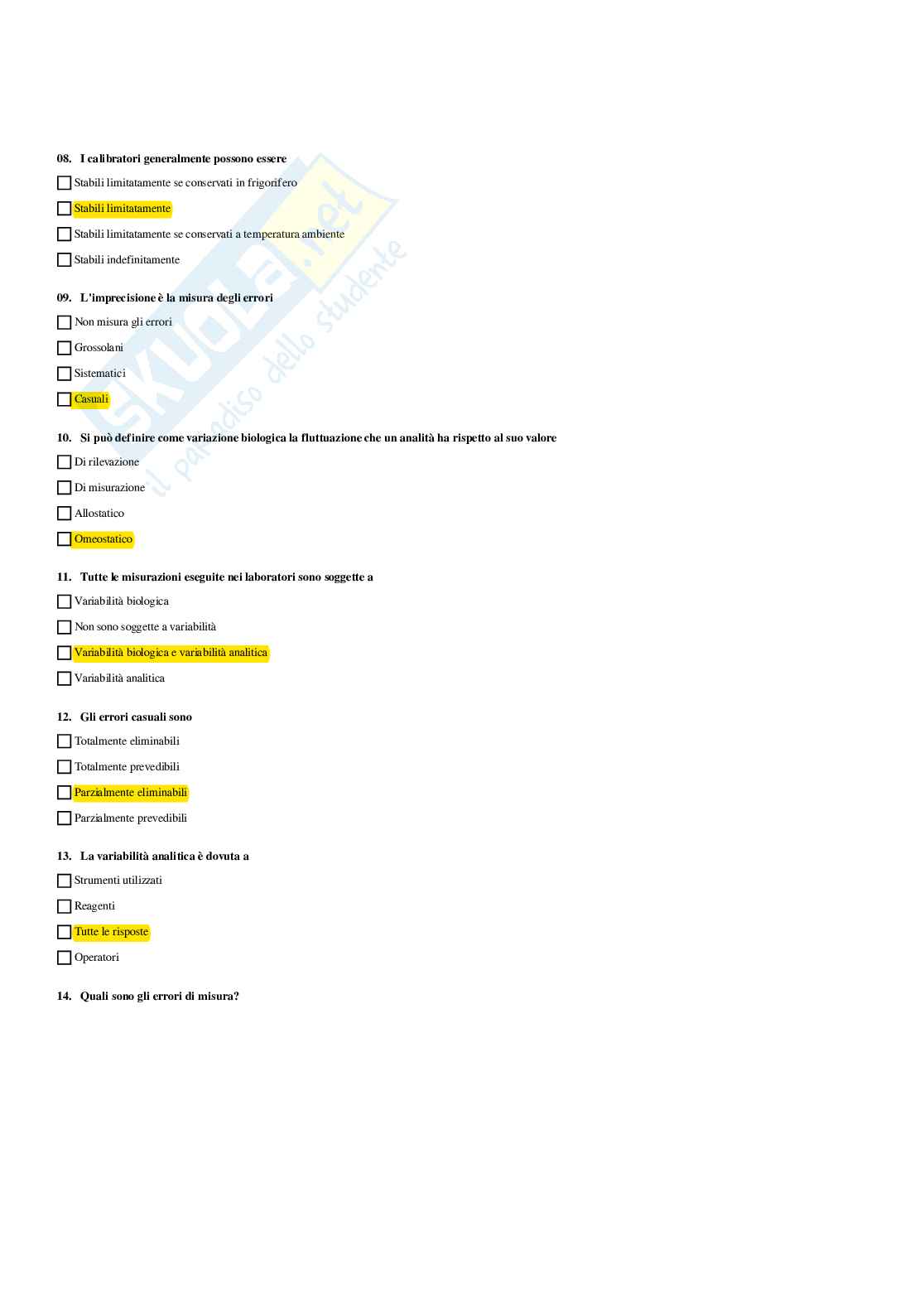 Paniere Biochimica clinica - Risposte multiple - aggiornato (2026) Pag. 11