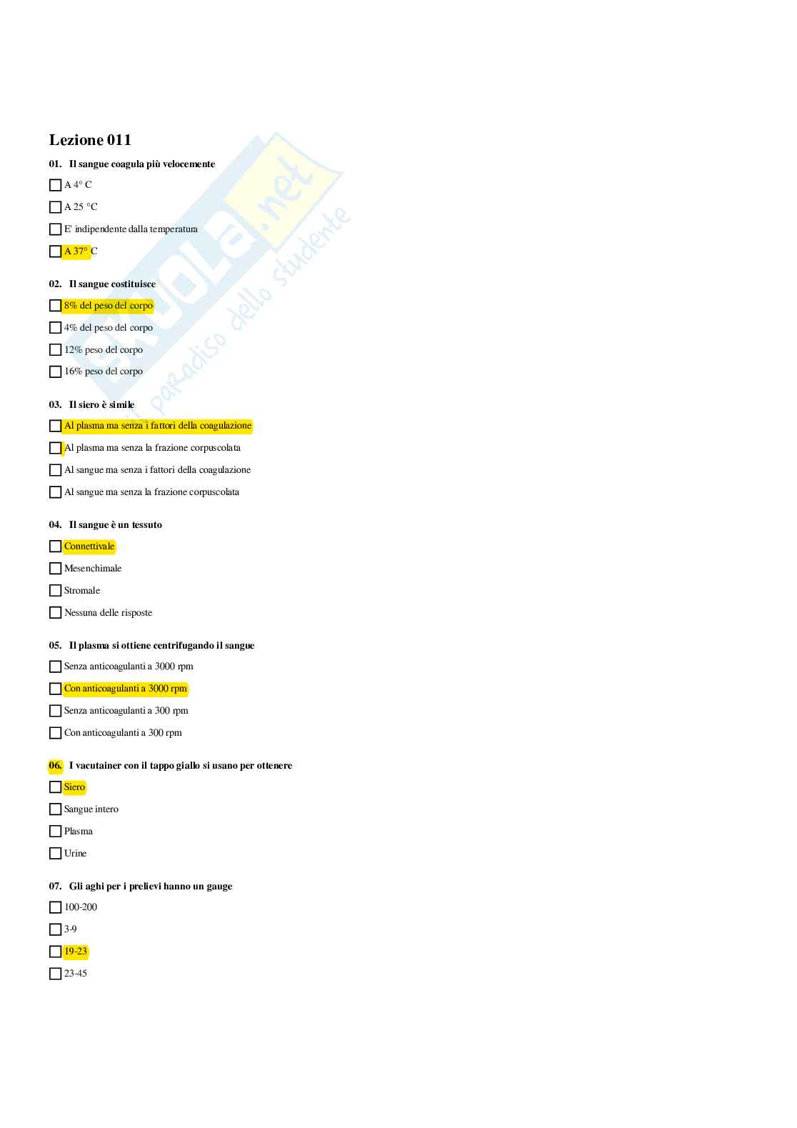 Paniere Biochimica clinica - Risposte multiple - aggiornato (2026) Pag. 26