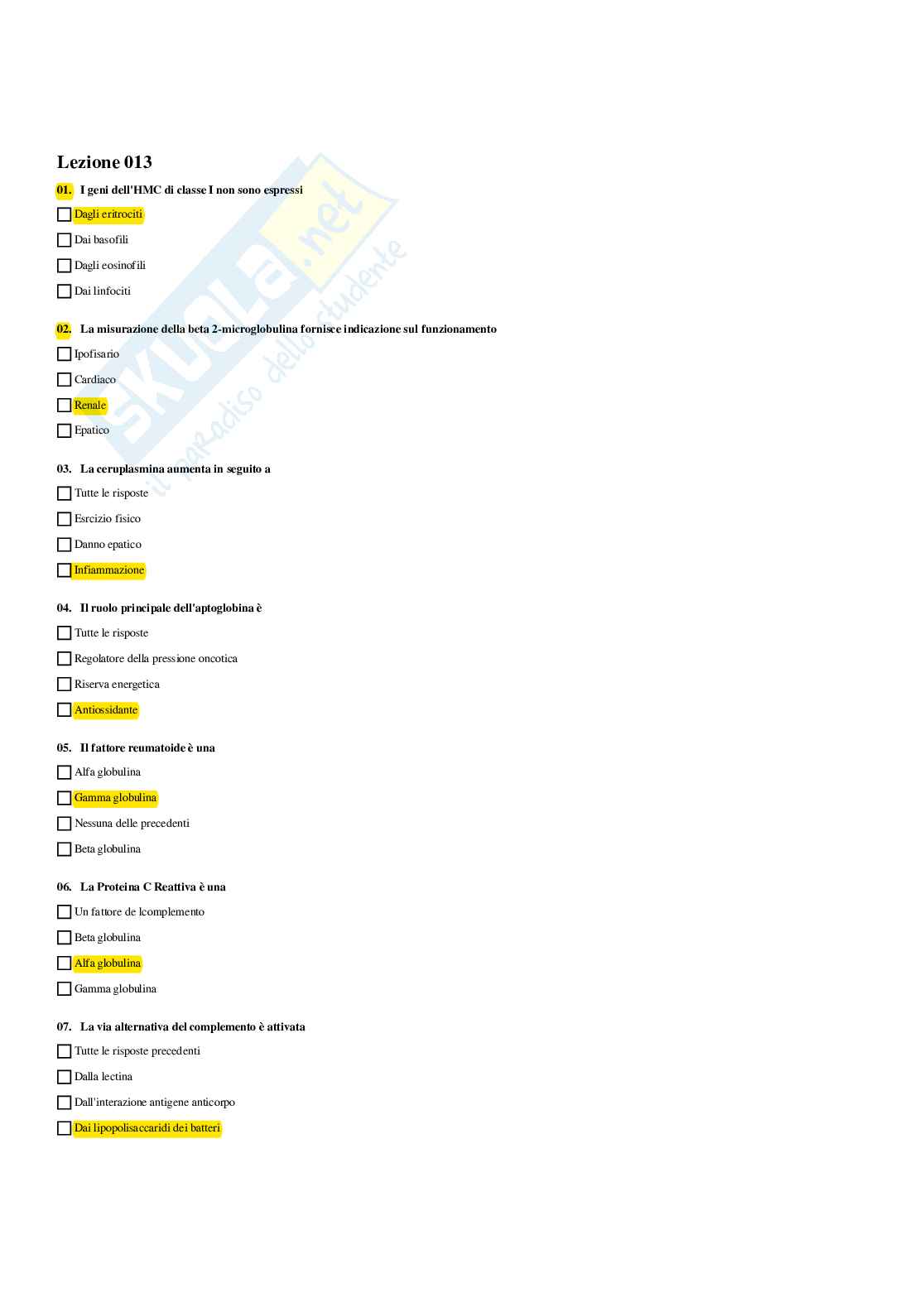 Paniere Biochimica clinica - Risposte multiple - aggiornato (2026) Pag. 31