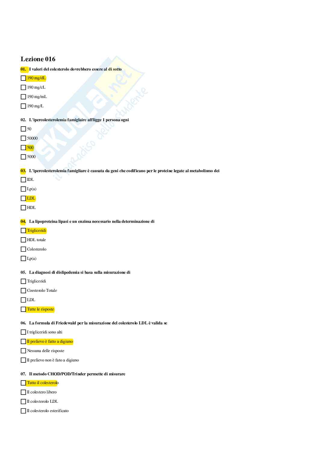 Paniere Biochimica clinica - Risposte multiple - aggiornato (2026) Pag. 36