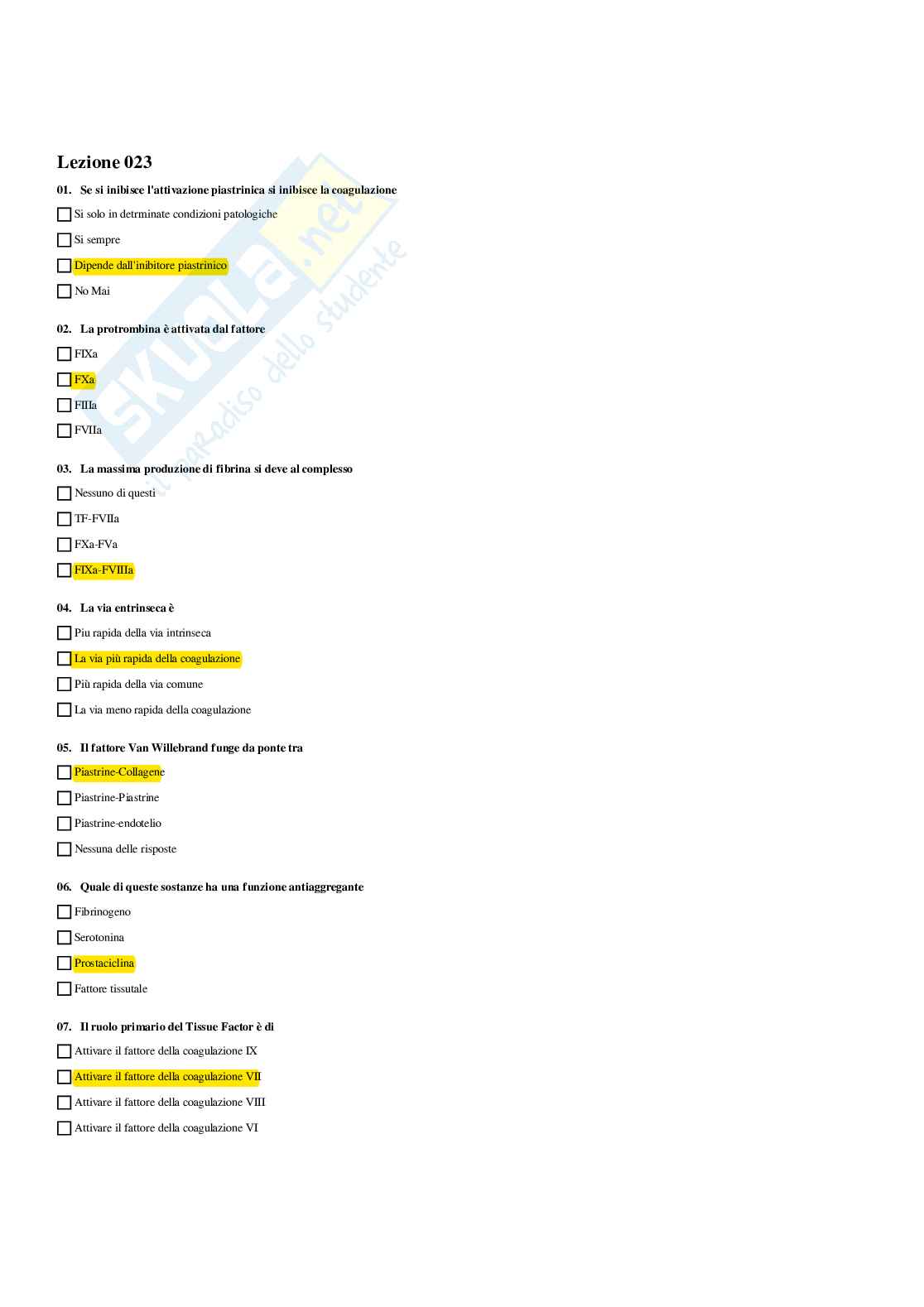 Paniere Biochimica clinica - Risposte multiple - aggiornato (2026) Pag. 51