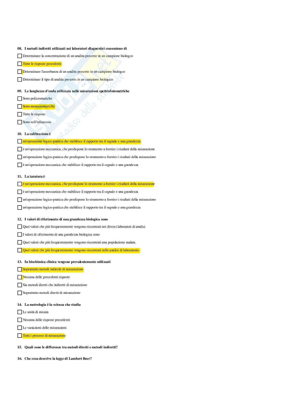 Paniere Biochimica clinica - Risposte multiple - aggiornato (2026) Pag. 6