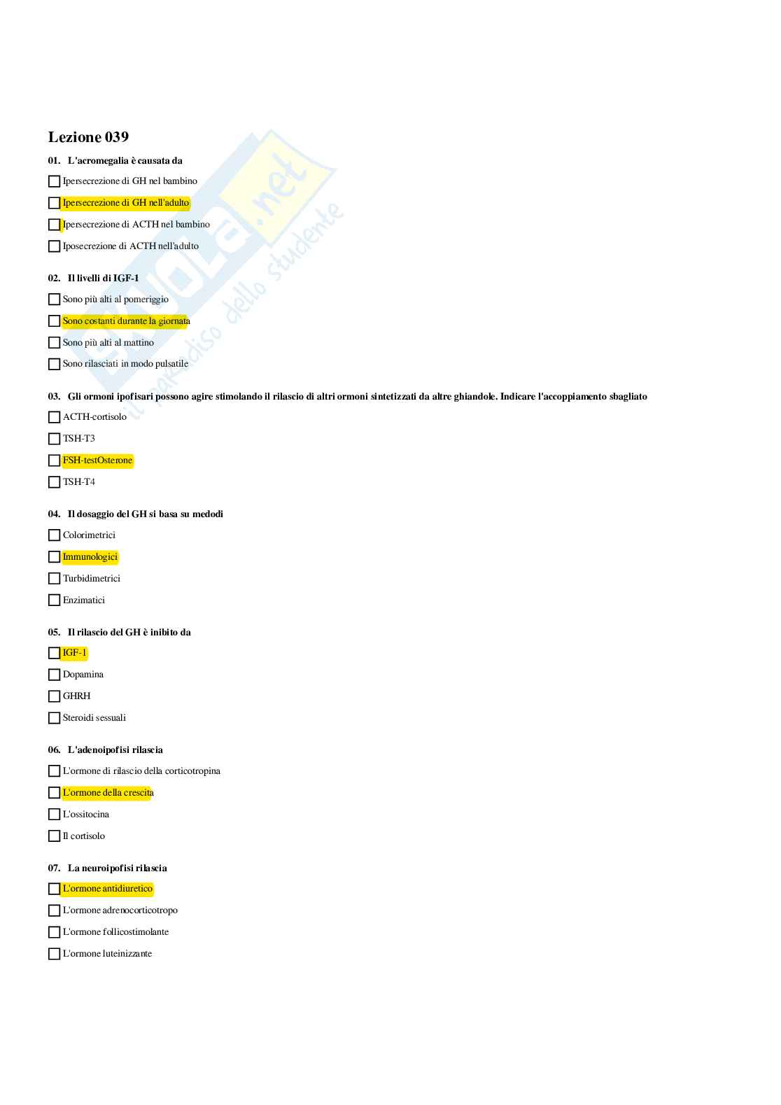 Paniere Biochimica clinica - Risposte multiple - aggiornato (2026) Pag. 81