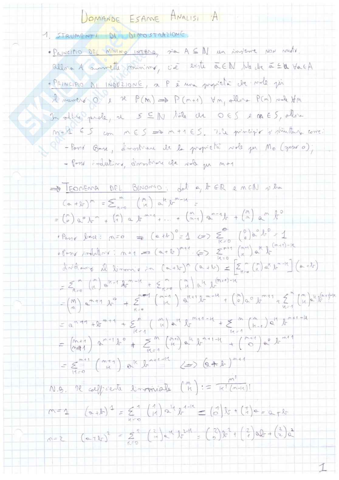 Appunti per l'orale di Analisi A  Pag. 1