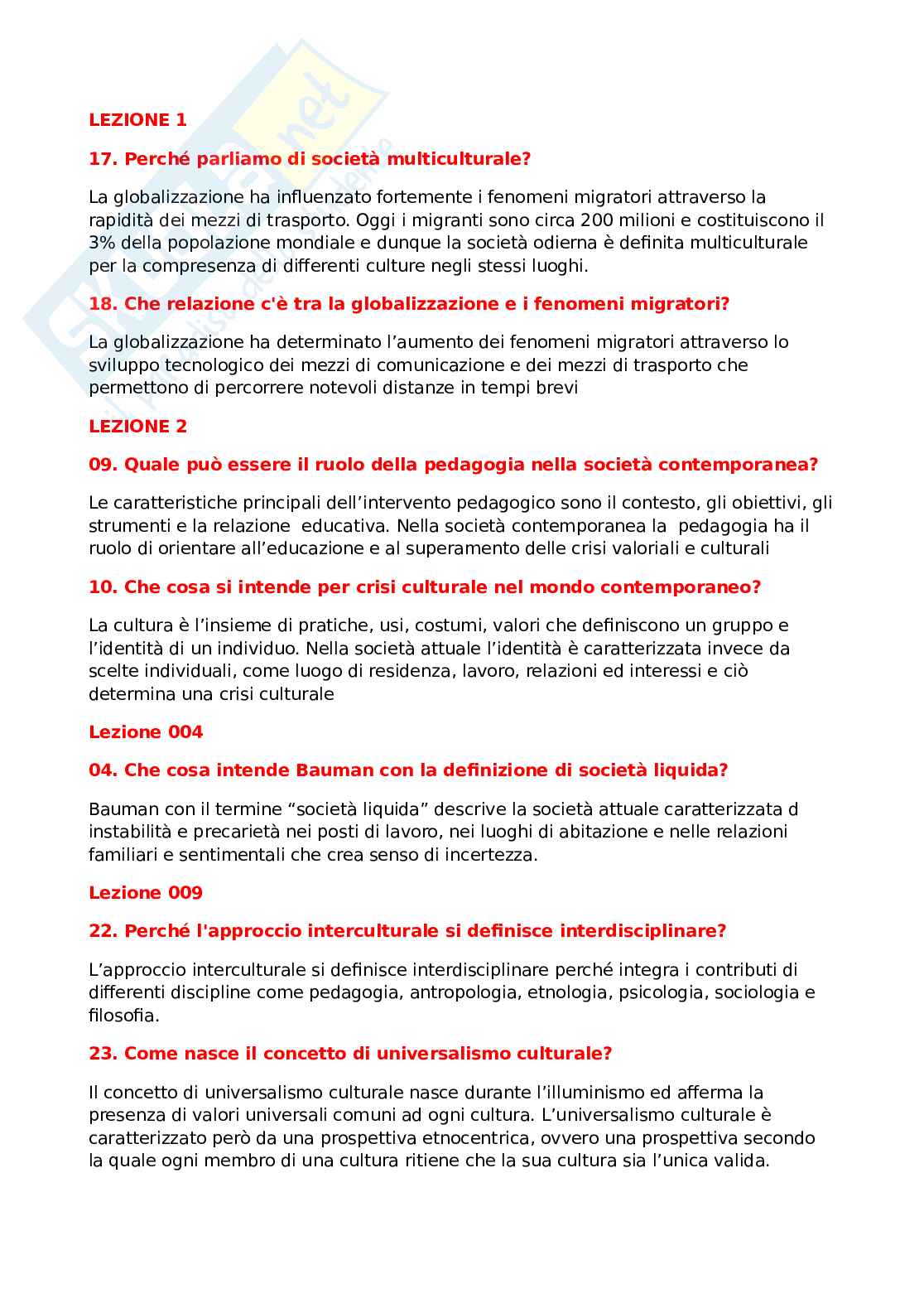 Domande aperte Didattica della pedagogia interculturale Pag. 1