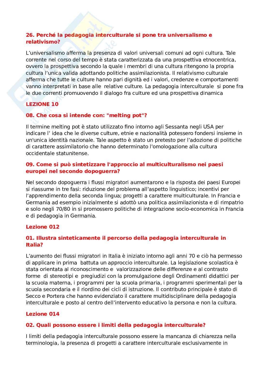 Domande aperte Didattica della pedagogia interculturale Pag. 2