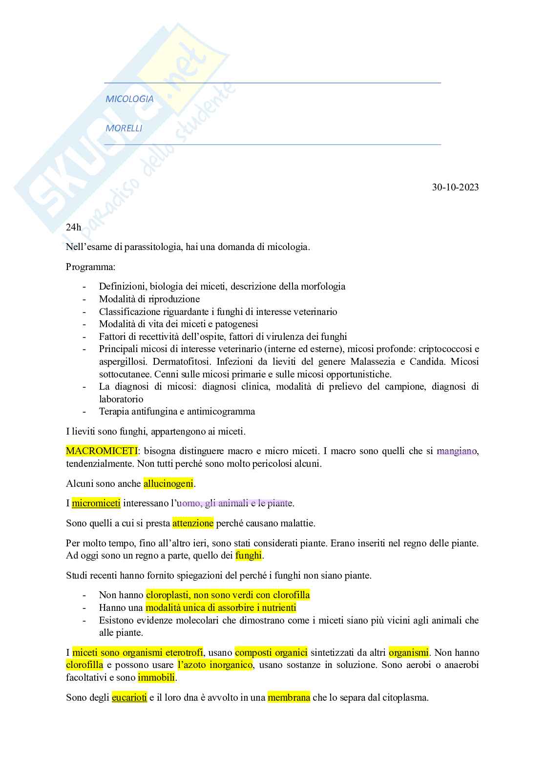 Appunti esame Micologia Pag. 1